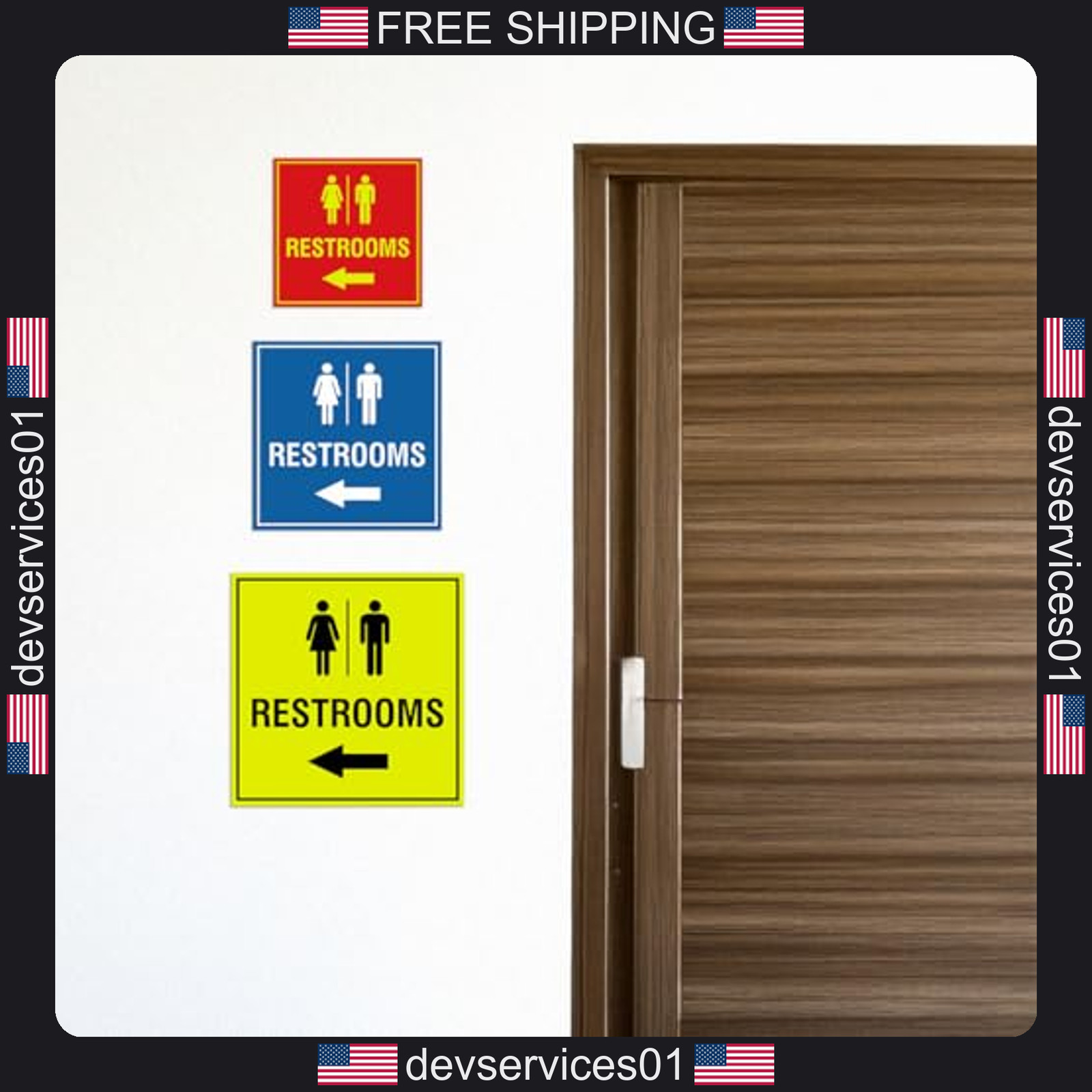 1 Pack Restroom Sign with Adhesive Tape Brushed Silver Plastic