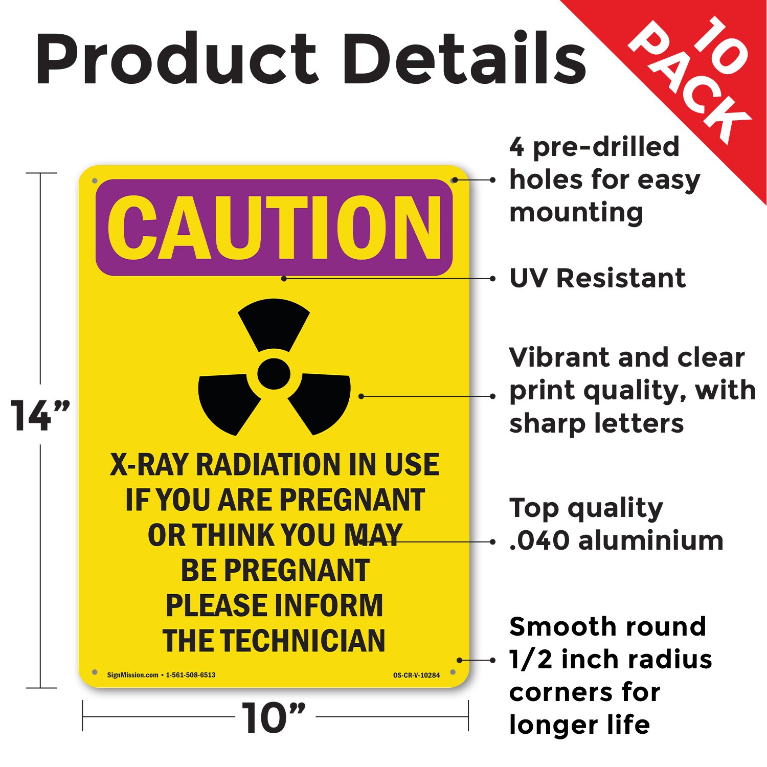 X-Ray Radiation In With Symbol OSHA Caution Radiation Sign, Decal 5 or 10 Pack