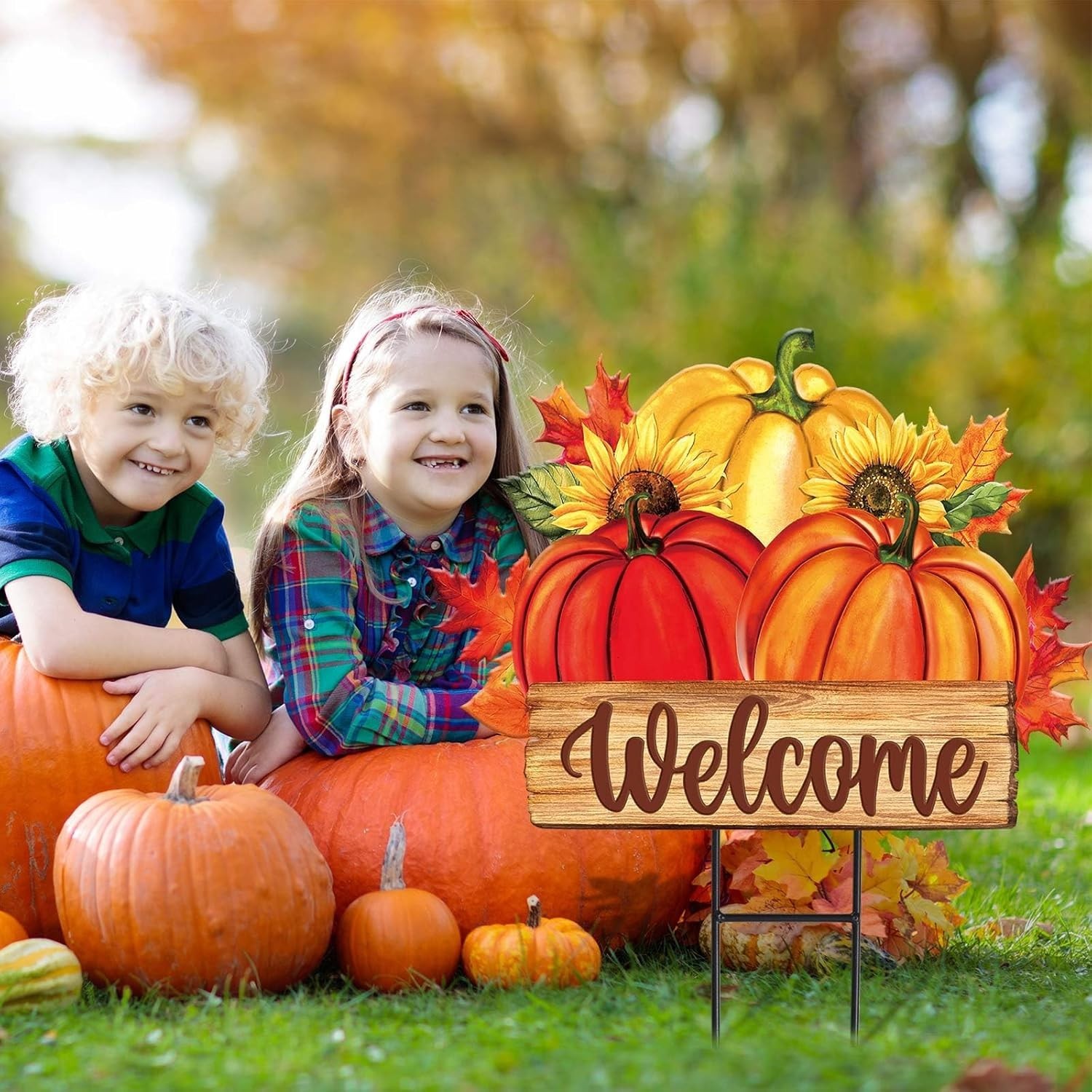 Fall Harvest Welcome Sign – Sturdy Metal Pumpkin Garden Stake for Any Setting