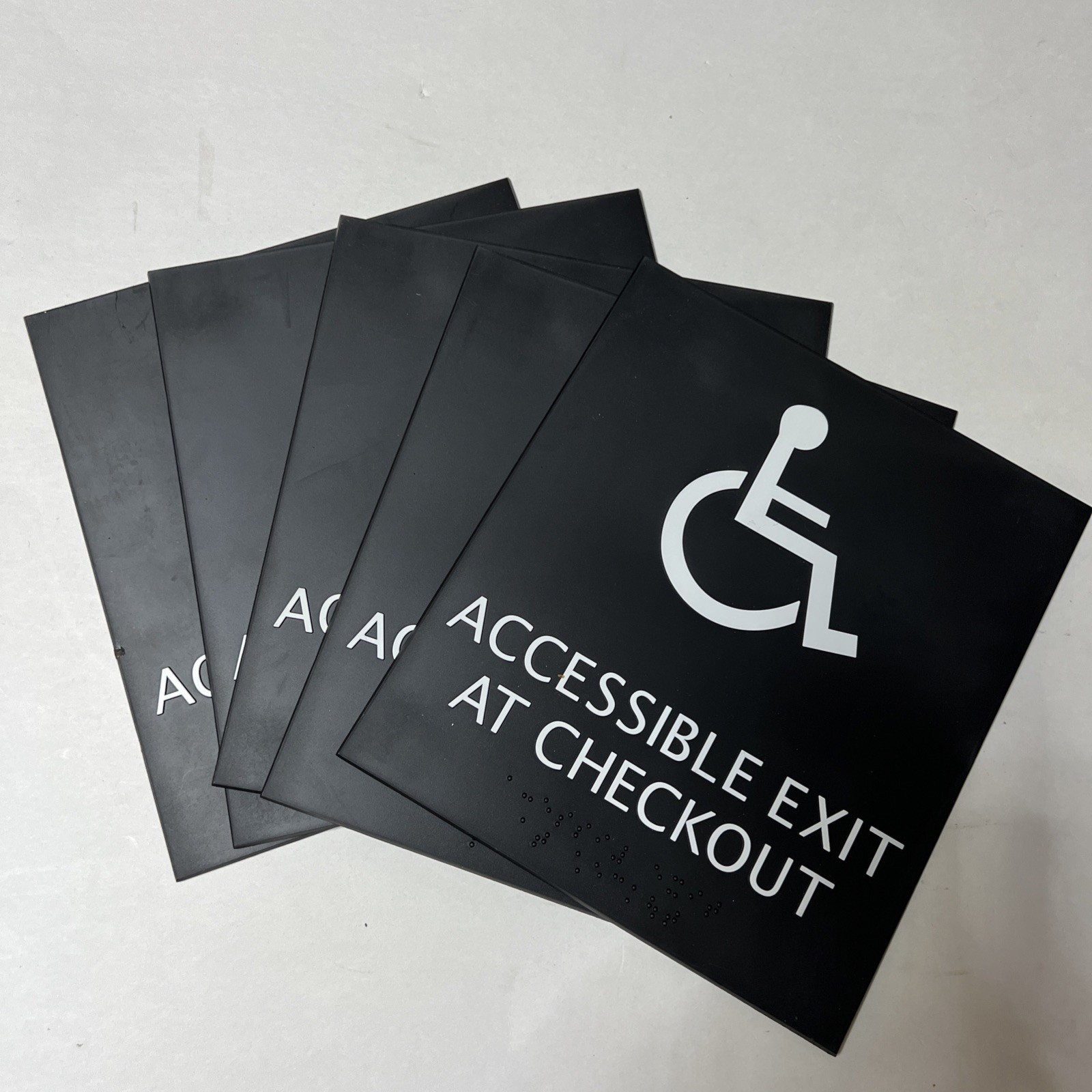 Lot of 5~ Wheelchair Accessible Exit at Checkout Signs w/ Braille Message
