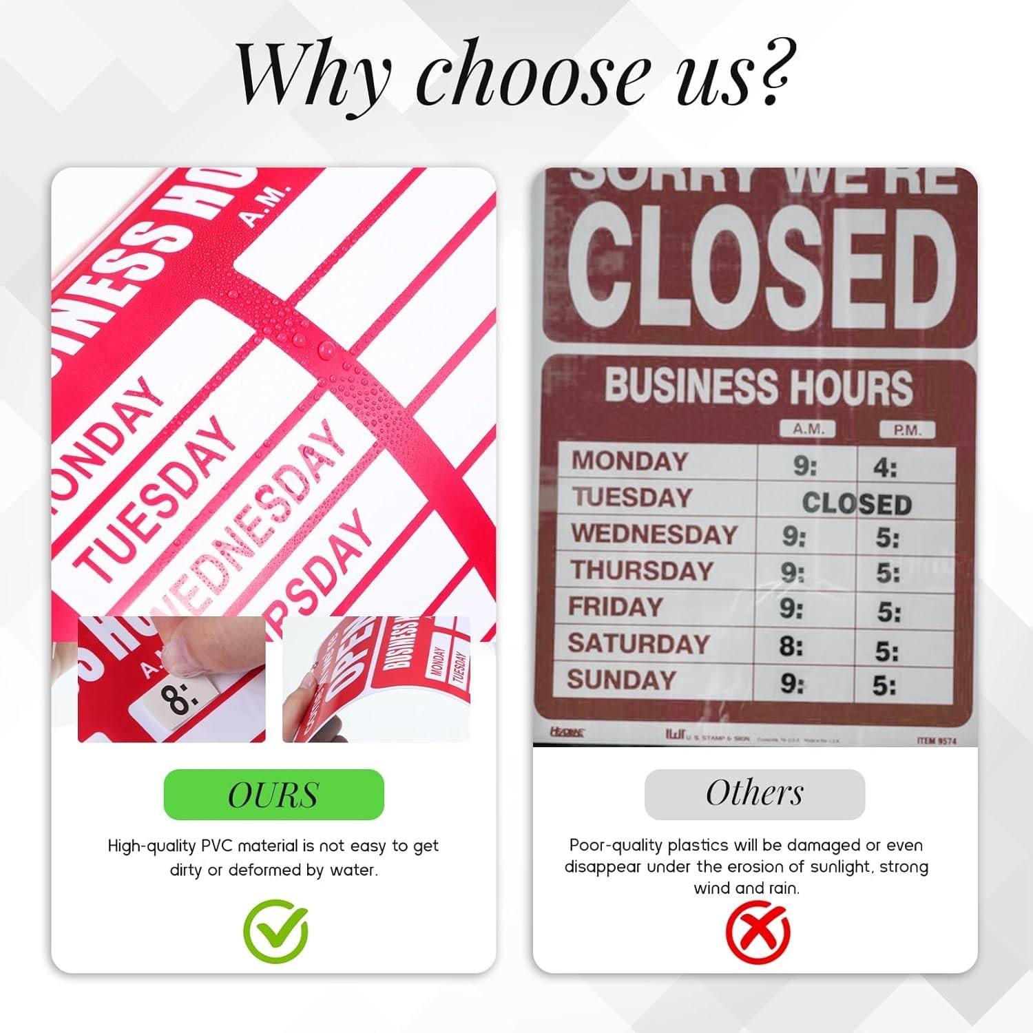 Customizable Open/Close Business Hours Sign – Ideal for Glass Doors, 10.63″x6.9″
