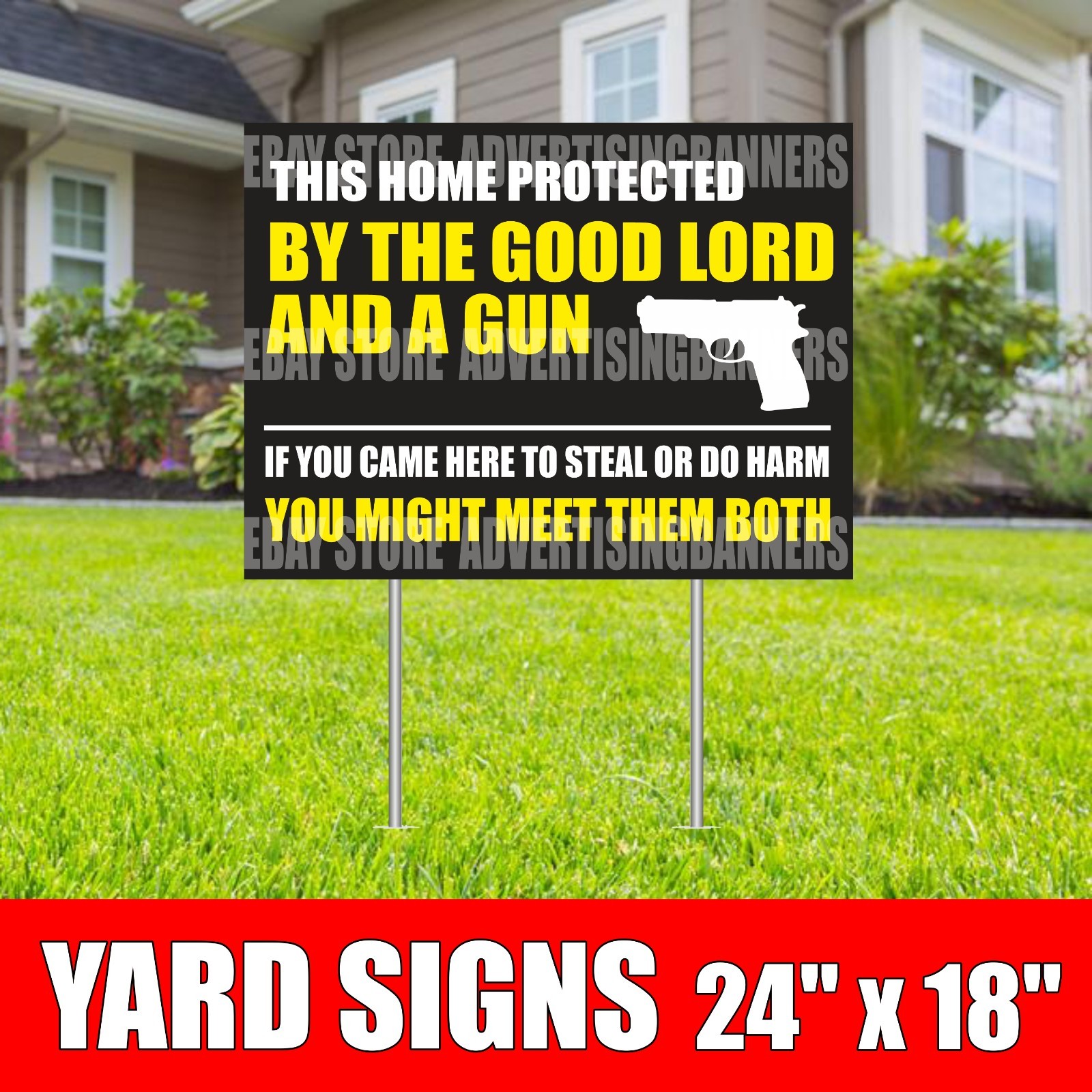 THIS HOME PROTECTED YARD Sign Corrugate Plastic with H-Stakes Lawn Sign security