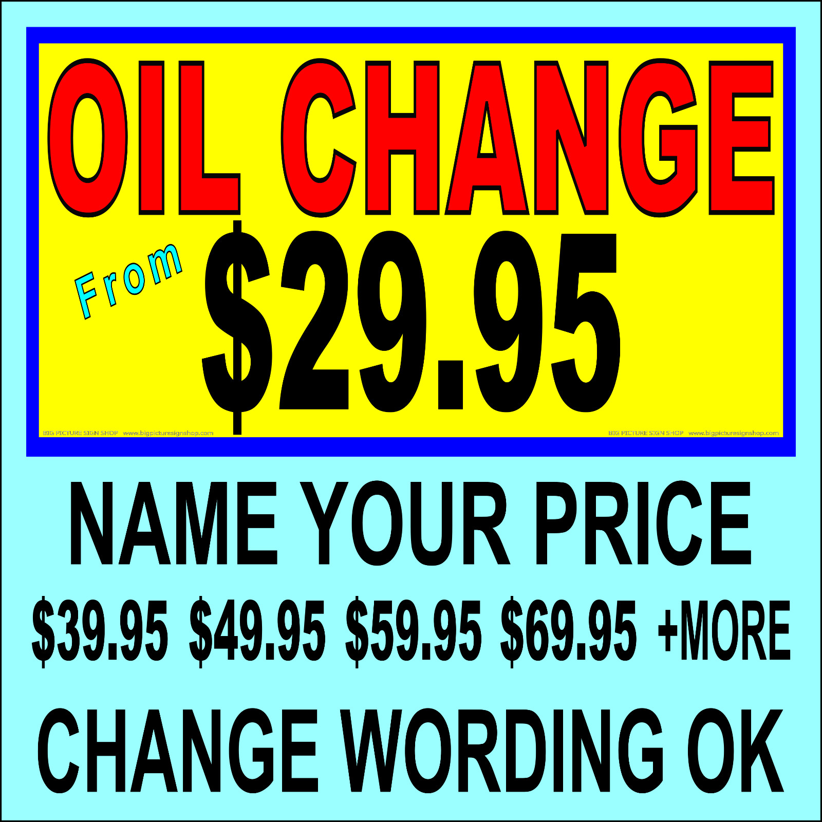 OIL CHANGE NAME YOUR PRICE – CUSTOMIZE WORDING – LARGE – Banner -Vinyl-USA MADE