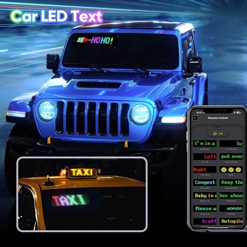 Customizable LED Car Sign with Bluetooth Control – 14.6” x 3.6” Flexibility