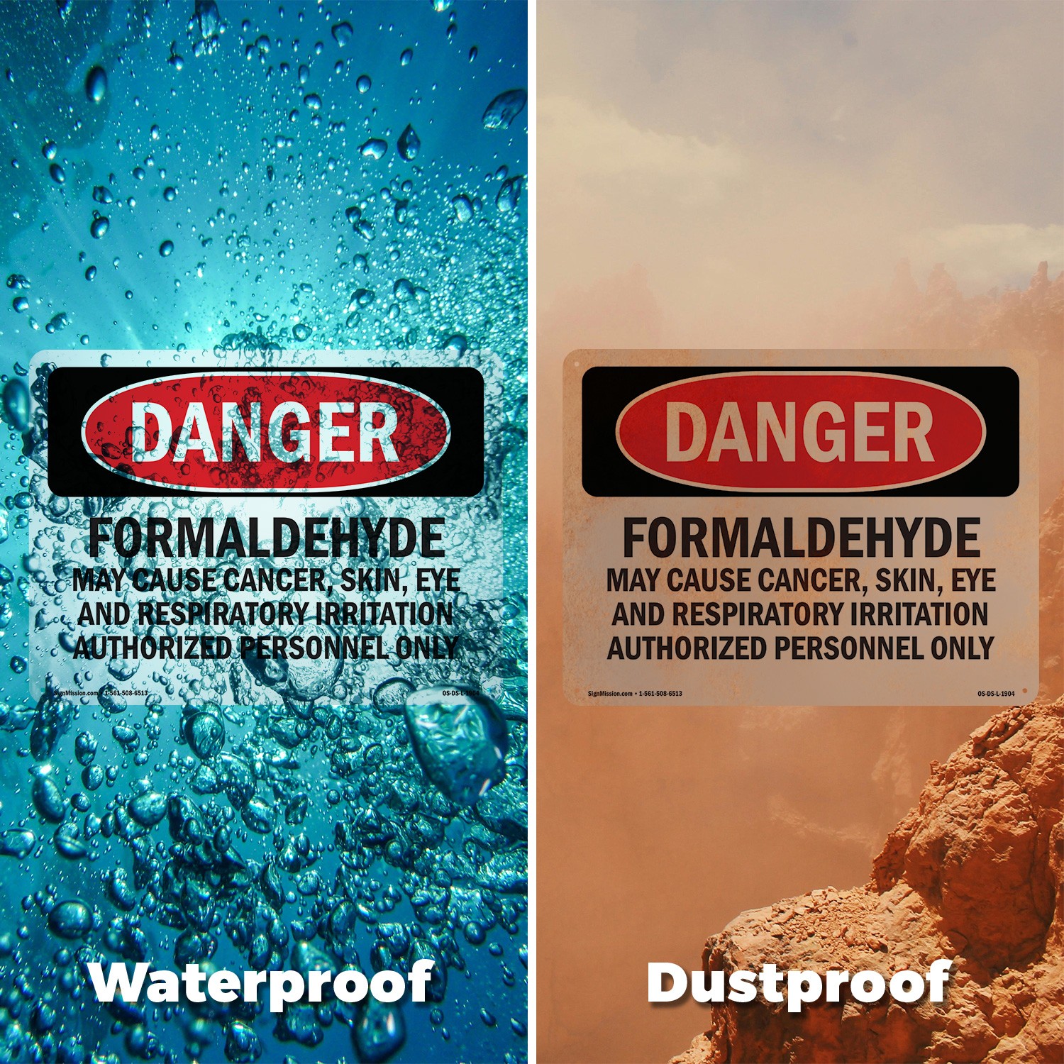 Formaldehyde May Cause Cancer OSHA Danger Sign Metal Plastic, Decal 5 or 10 Pack