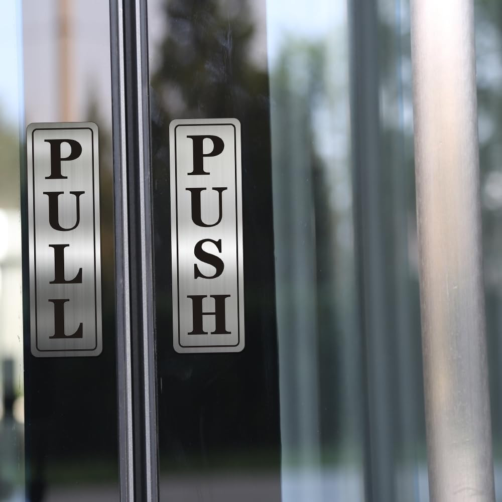 Metal Stainless Steel Push Pull Signs for Door,With Self Adhesive,5.5X1.7In (Cla