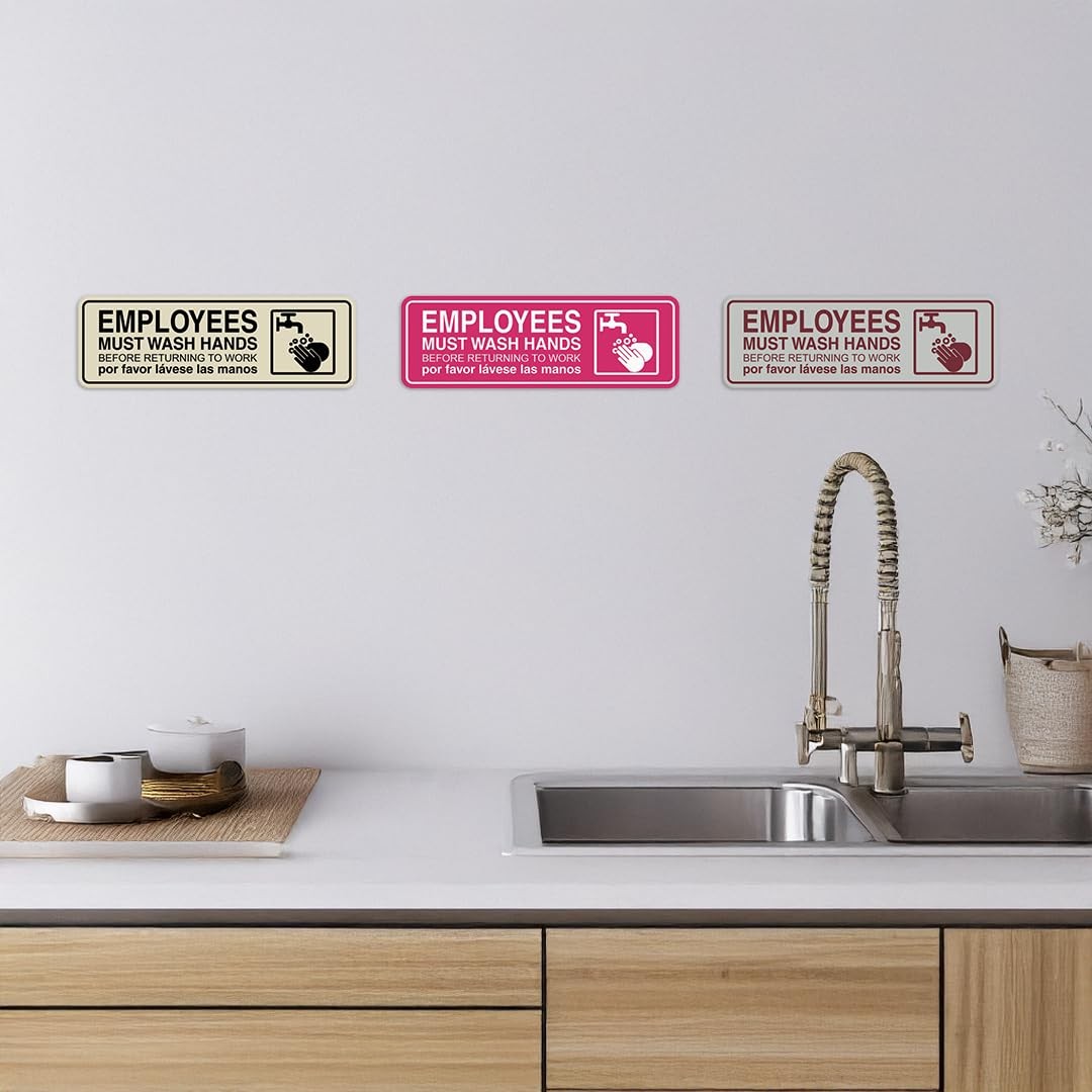 All Quality Standard Employees Must Wash Hands Door/Wall Sign – Red/Gold –