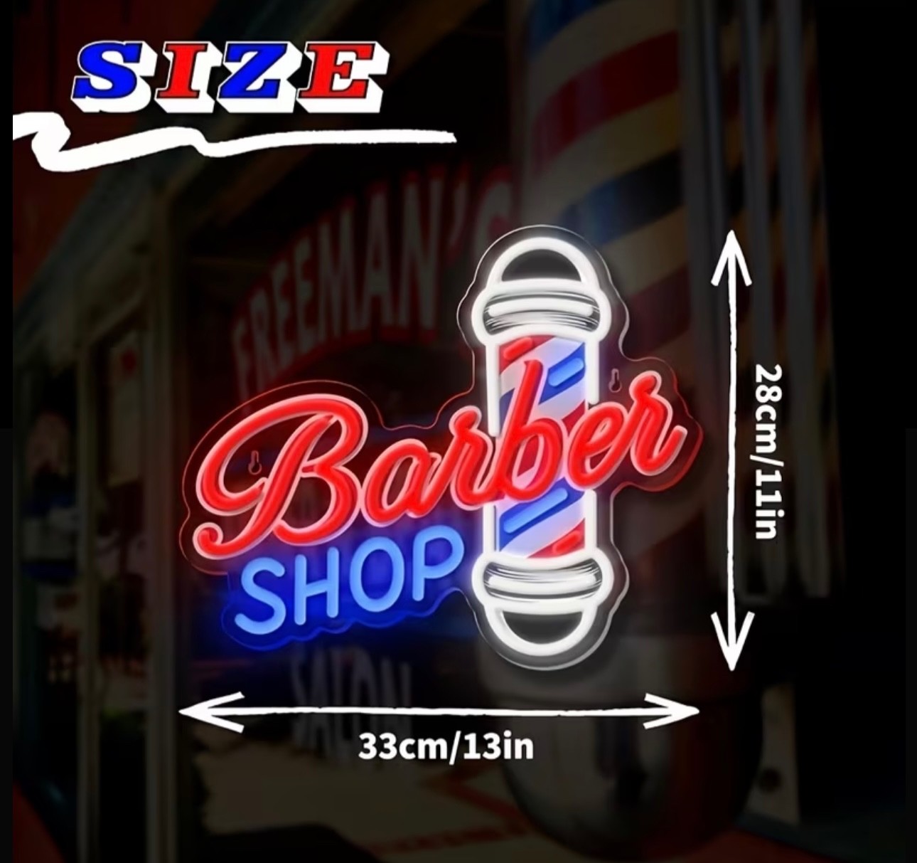 Vibrant Red & Blue Barber Pole Neon Sign – Dimmable LED Wall-Mounted Salon Decor