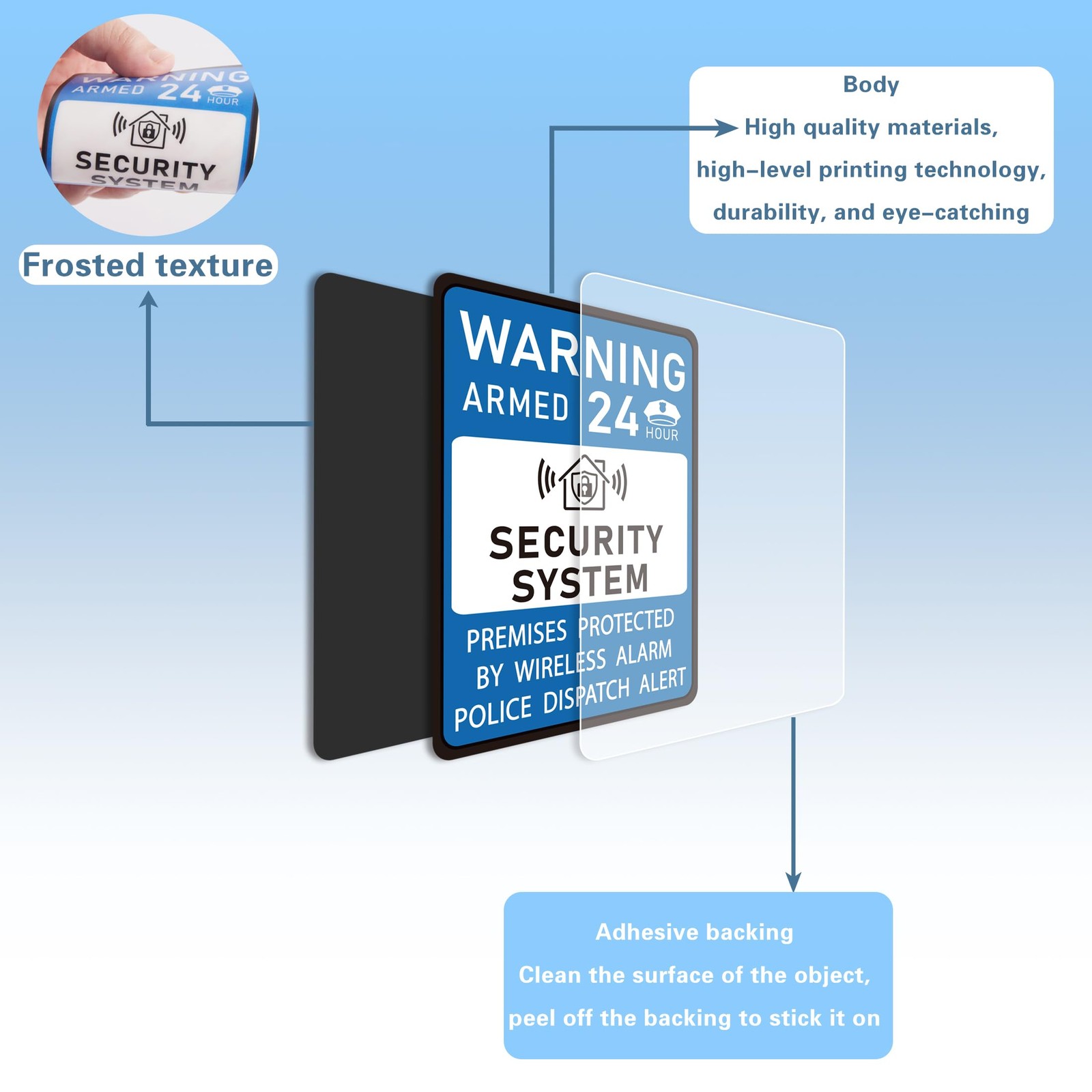 2PCS Security Alarm System Sign for Home, Self-Adhesive Small 24 Hours Warnin…