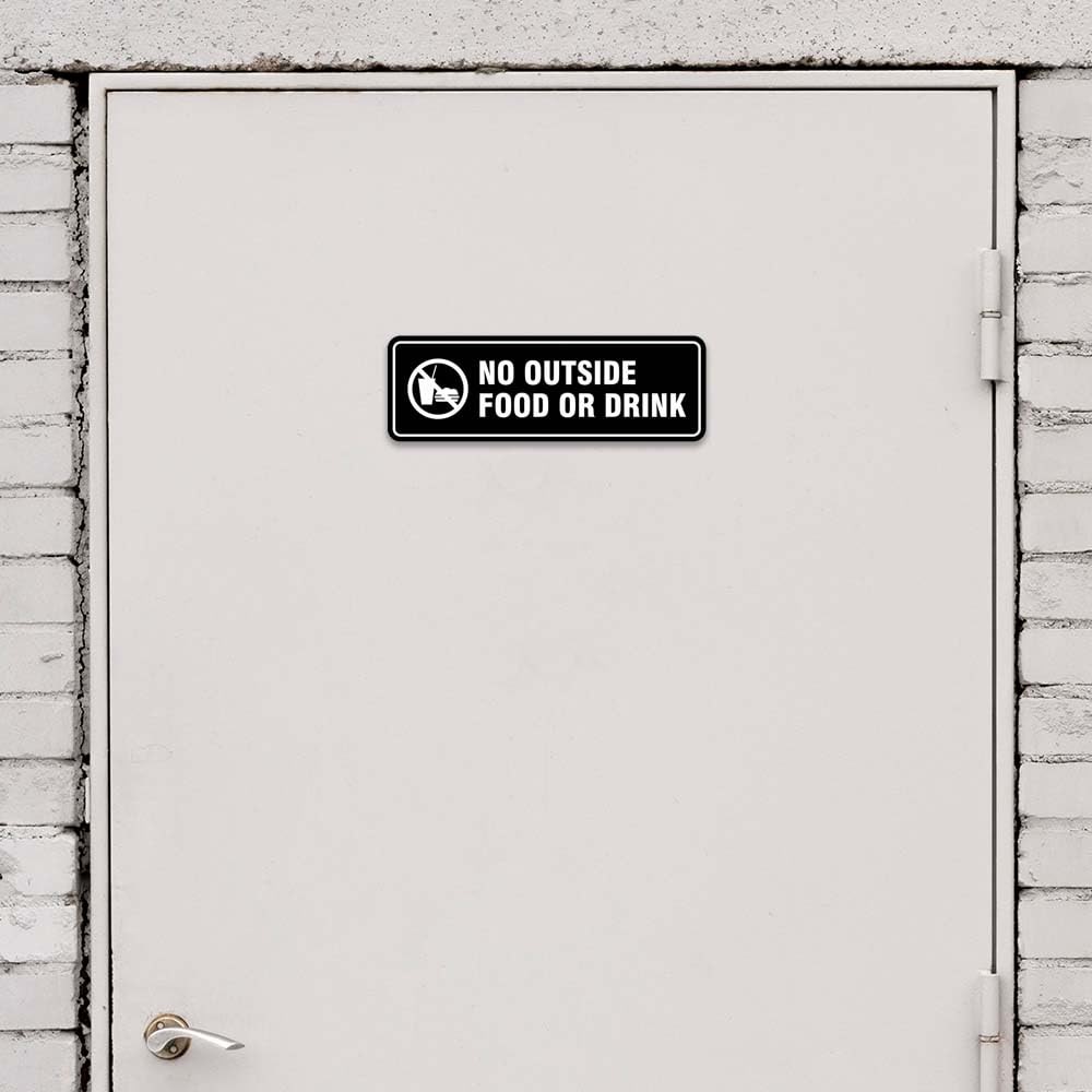 Standard No Outside Food Or Drink Door/Wall Sign – Black – Medium 2-3/4″ X 7″