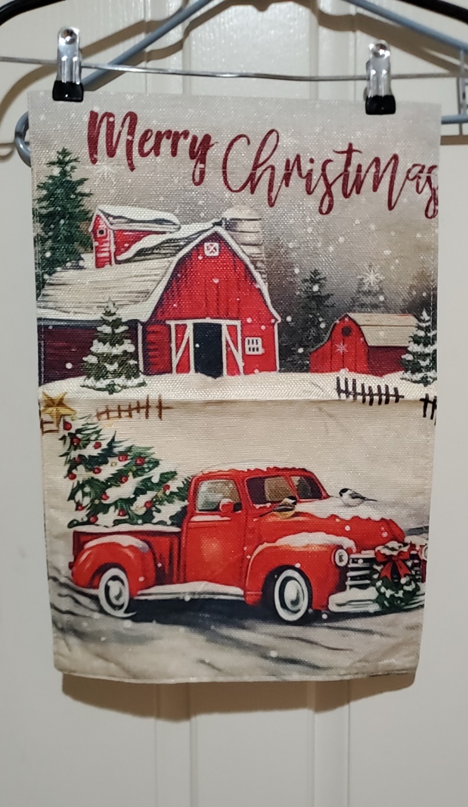 18″INCHES LONG 12″INCHES WIDE CHRISTMAS RED TRUCK BANNER HOME DECOR