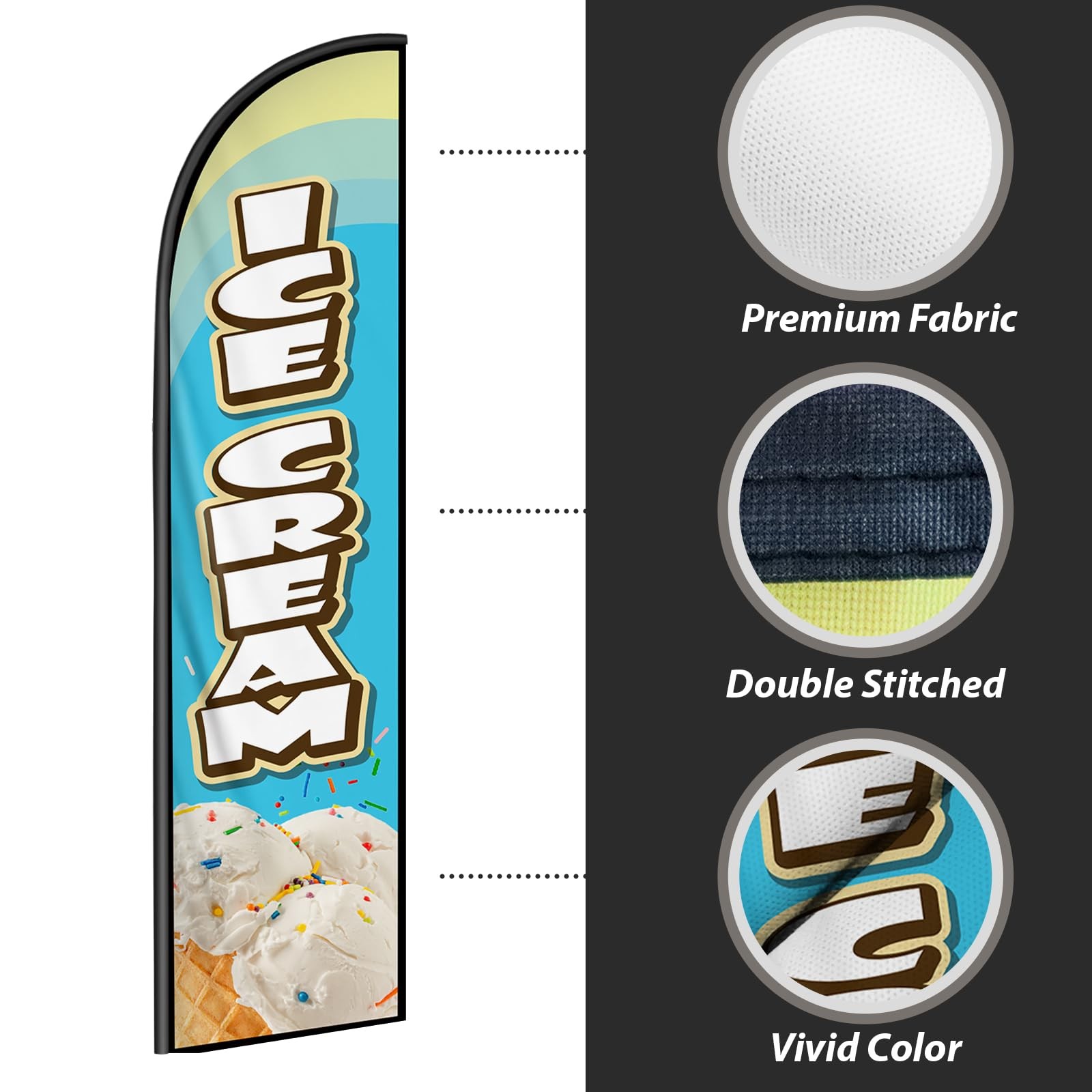 Quiatuliia Ice Cream Feather Flag Banner – 11.5X2.5 Ft Advertising Swooper Flag