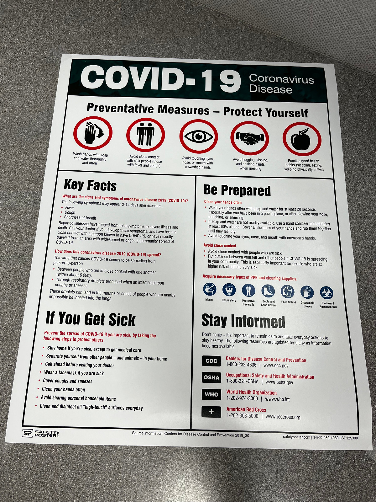 Safety Poster COVID-19 Information 22″ x 17″ Non-Laminated
