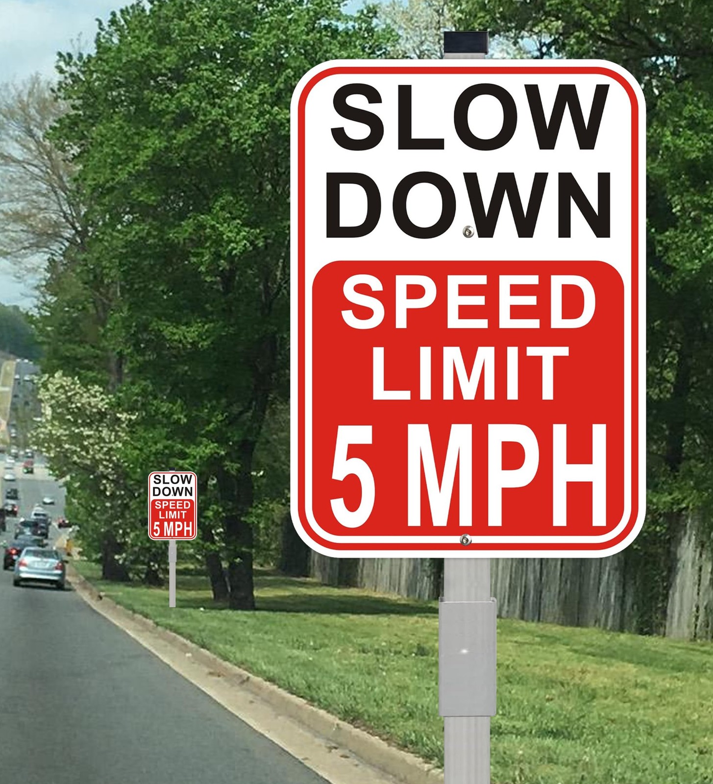 2 PCS 14×10 Inch Speed Limit 5 MPH Slow Down Sign With 36 Inch Stakes Alum
