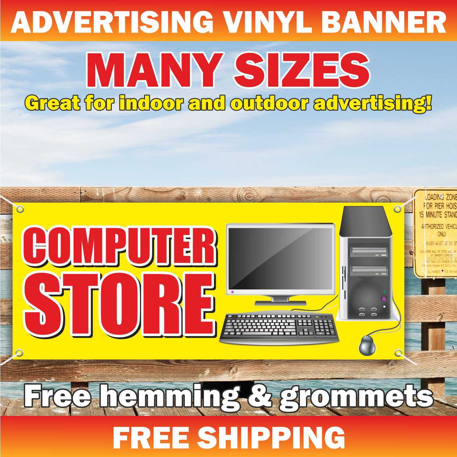 COMPUTER STORE Advertising Banner Vinyl Mesh Sign Flag Electronics Shop Sale