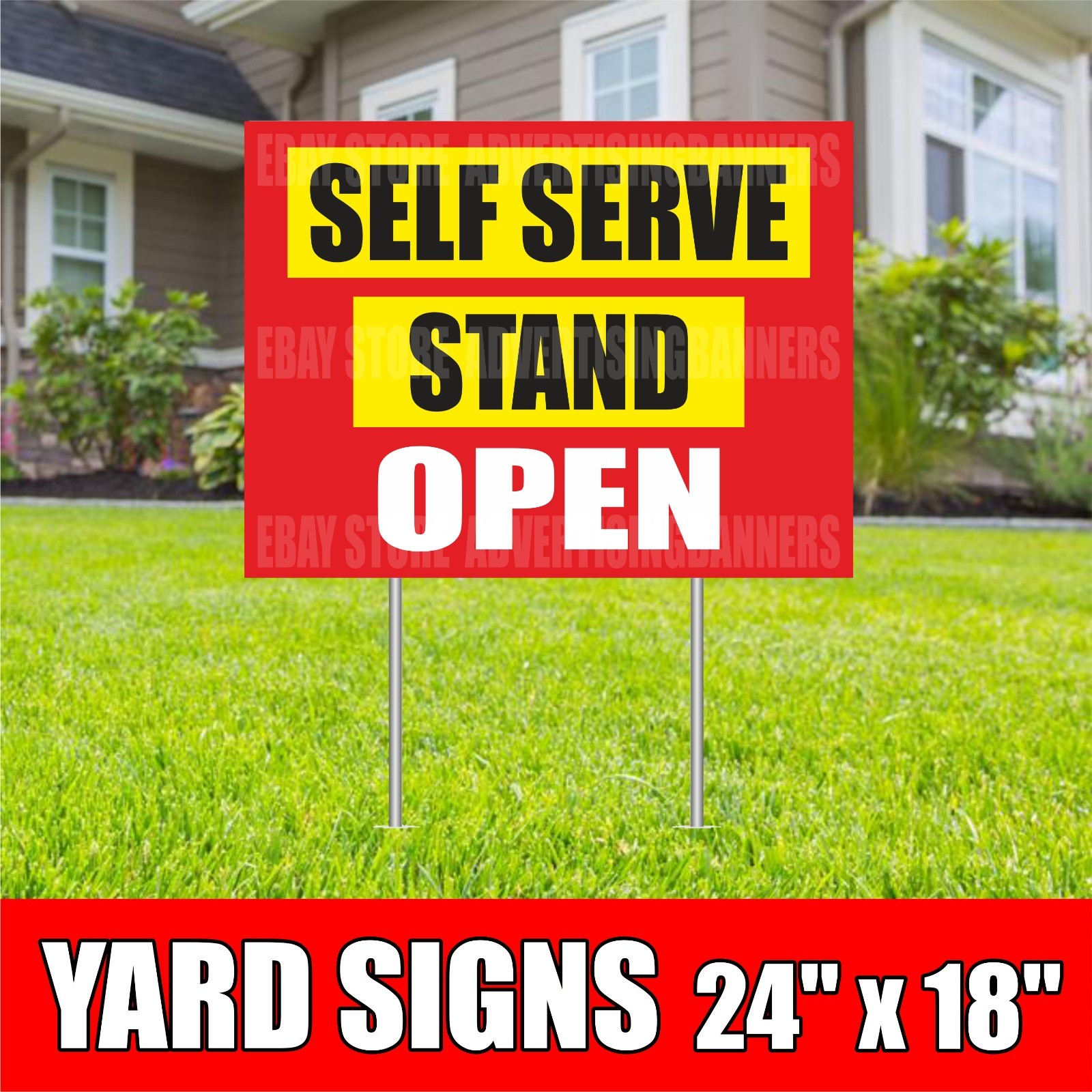 SELF SERVE STAND OPEN Yard Sign with H-Stakes Basket Chicken Duck Eggs Sold Here