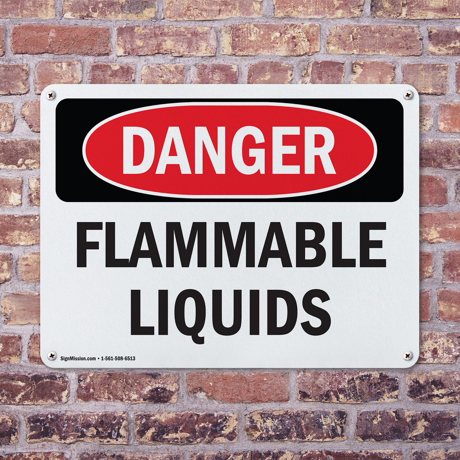 (2 Pack) Flammable Liquids OSHA Danger Sign Decal Metal Plastic