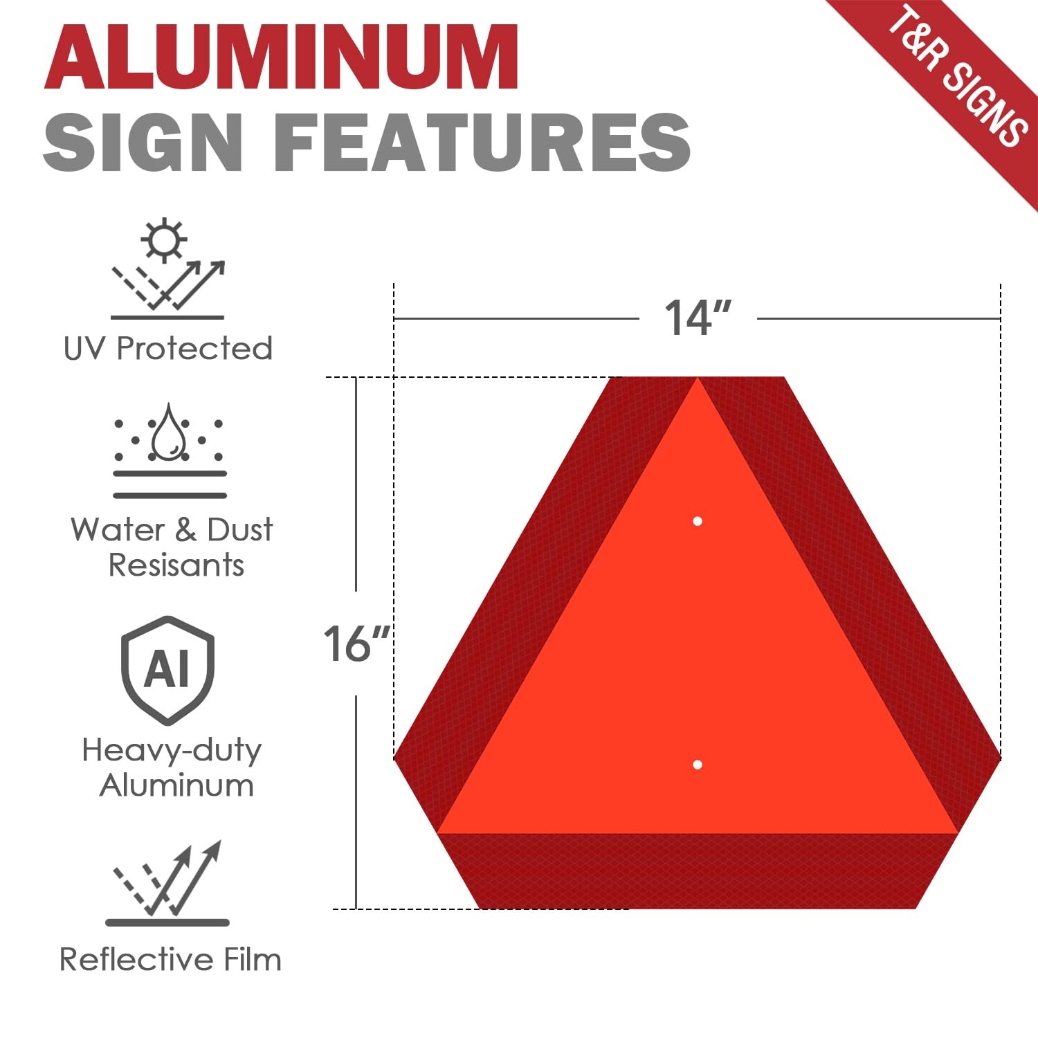 Metal Slow Moving Vehicle Sign, Safety Triangle Sign – 2 Pack – 14 x16 Inches