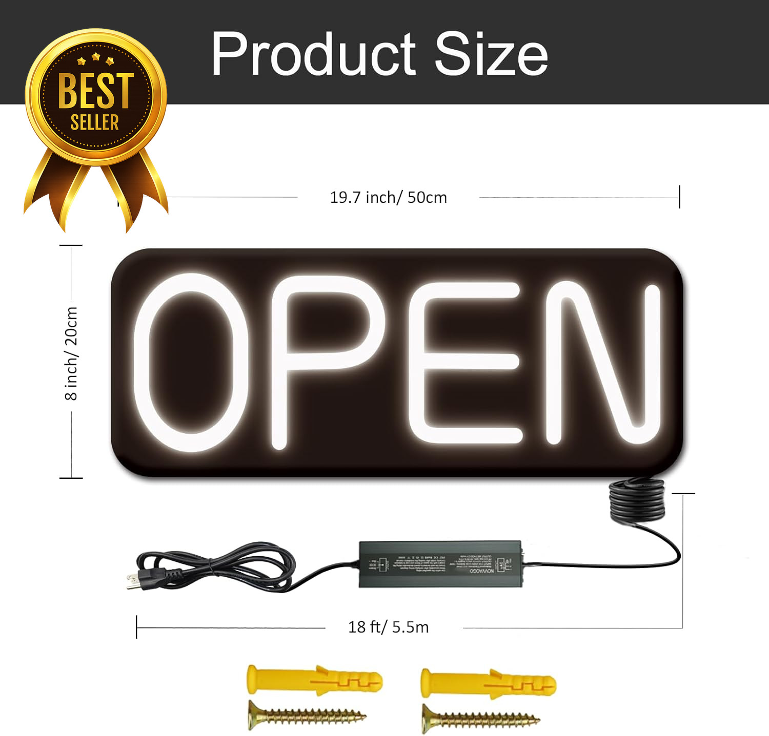 Outdoor Waterproof LED Open Sign 19.7×8 Ultra Bright Business Display