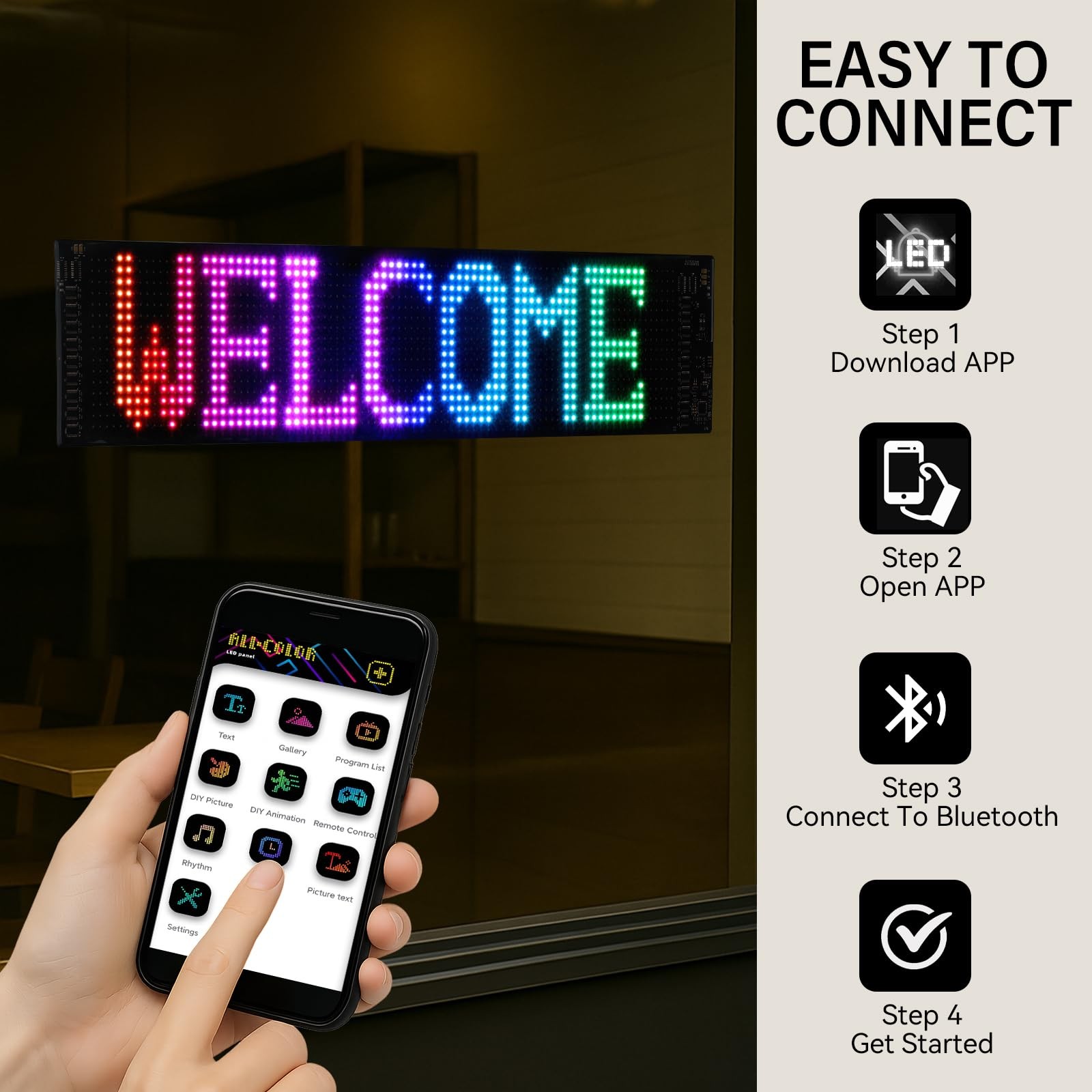 24×5 Programmable LED Sign with Bluetooth Control, Flexible Scrolling LED Sig…