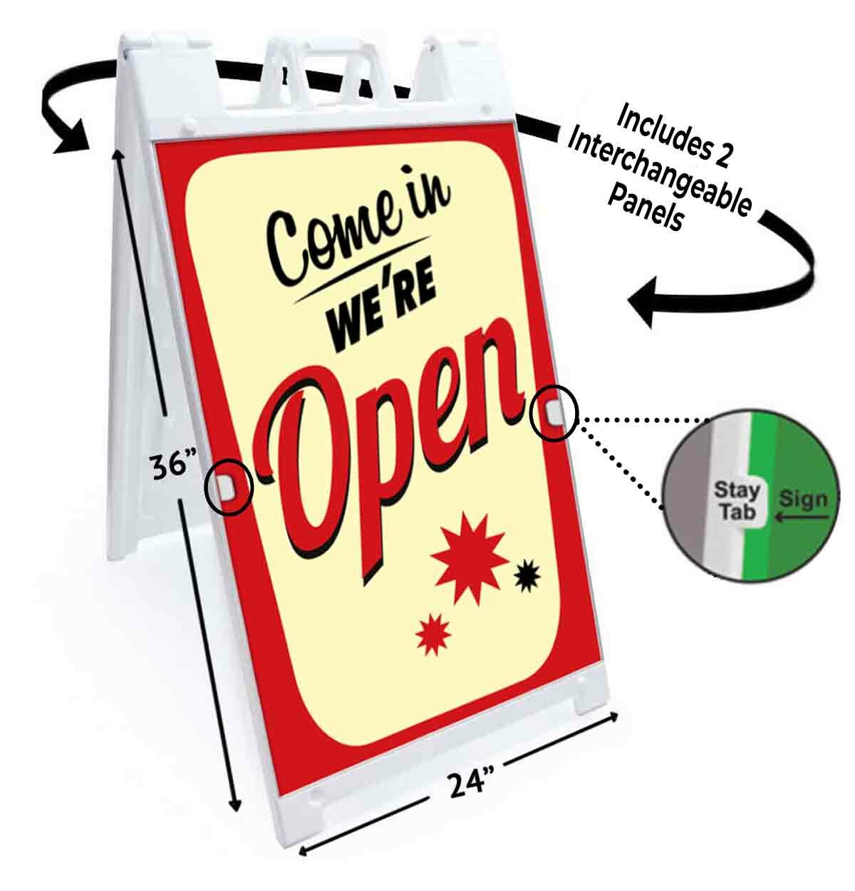 COME IN WE’RE OPEN Signicade 24×36 Aframe Sidewalk Sign Banner Decal