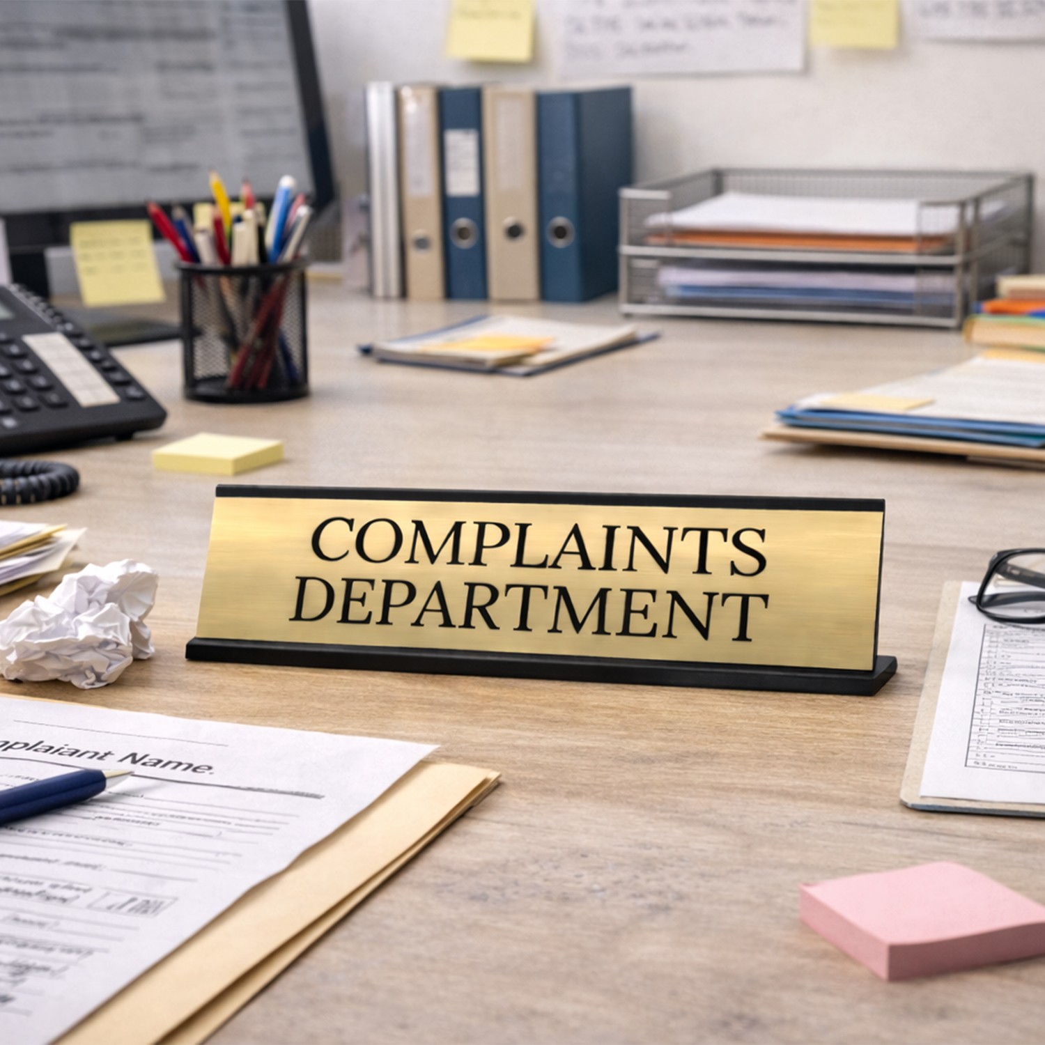 Complaints Department Office Decoration Gift Black Frame Desk Sign (2×8″)