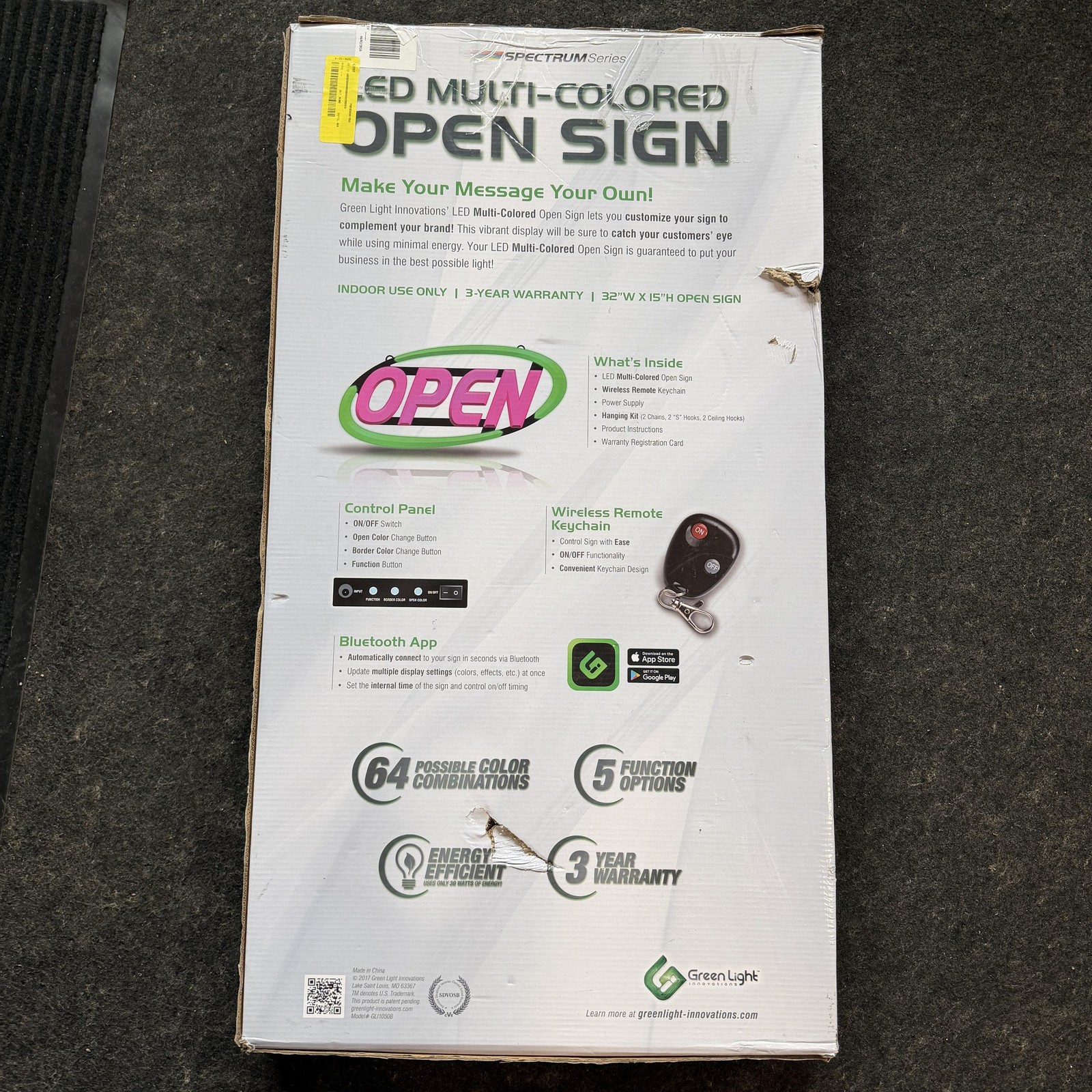 GLI Green Light Innovations GLI1050B LED Open Sign for Business 15″ x 32″