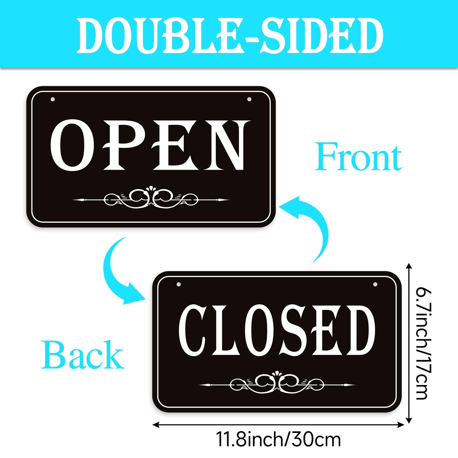 12 Inch Open Closed Sign For Business Door Waterproof Pvc Vintage Design