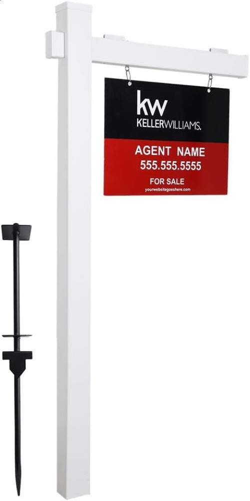 White Vinyl PVC Real Estate Sign Post 6ft, Realtor Yard Sign Holder, Open House