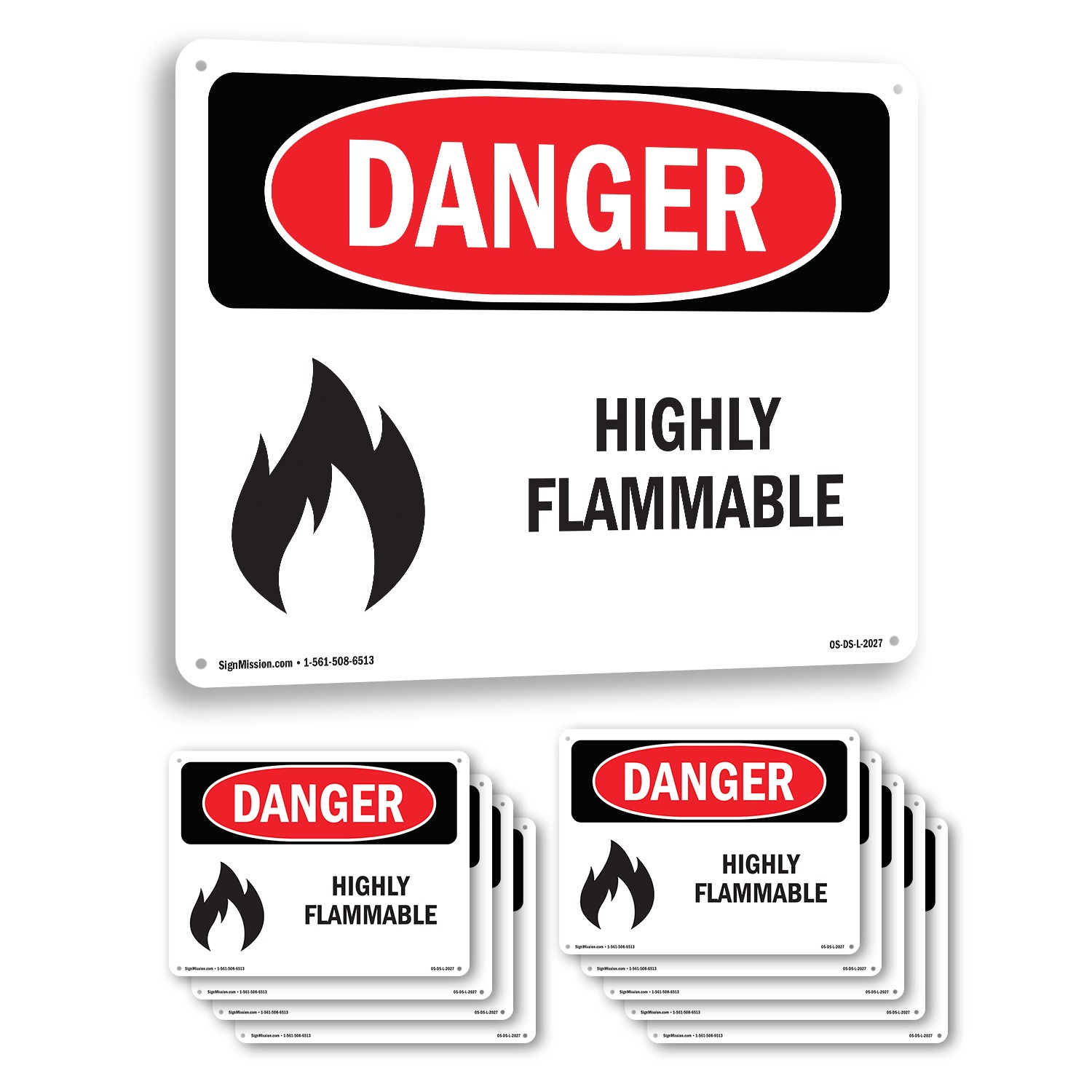 Highly Flammable OSHA Danger Sign Metal, Plastic, Or Decal – 5 or 10 Pack