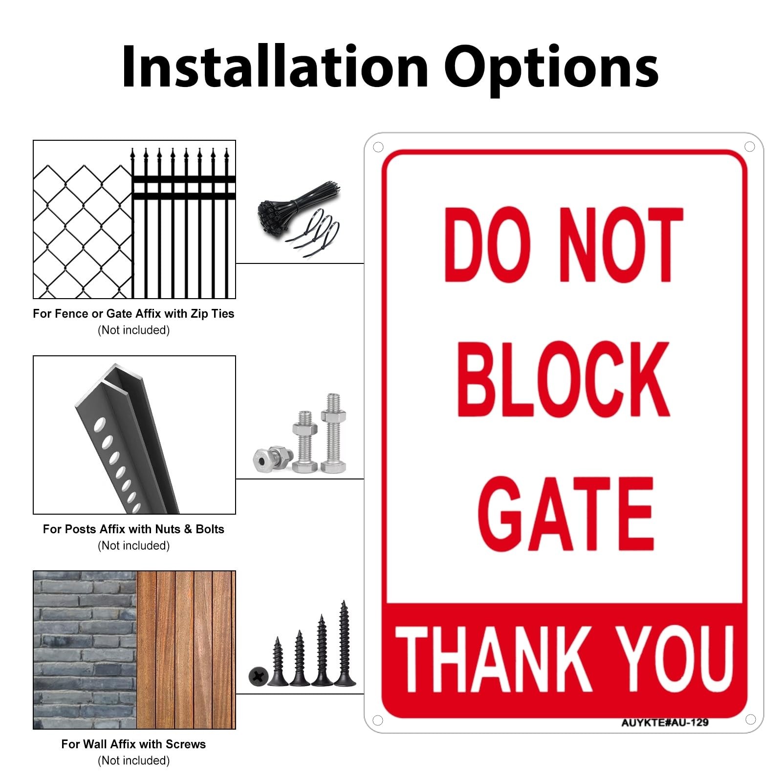 2 Pack 12×8 Do Not Block Gate Sign, .40 Rust Free Aluminum, Reflective