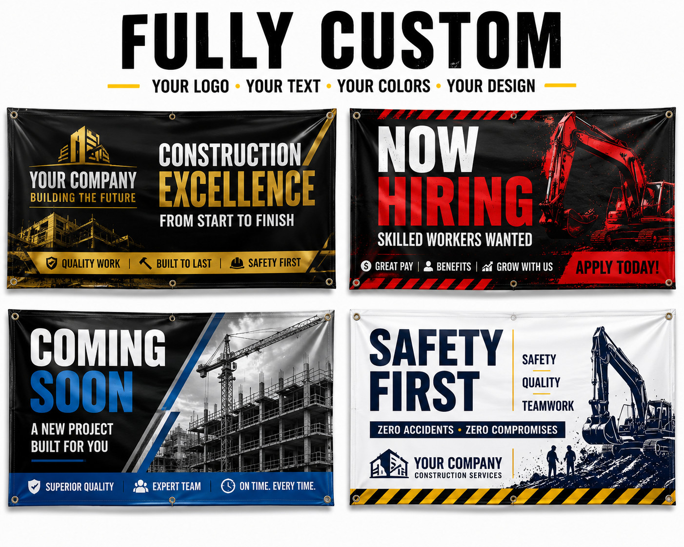 Custom Construction Banner Contractor Signs Waterproof 13oz Heavy Duty