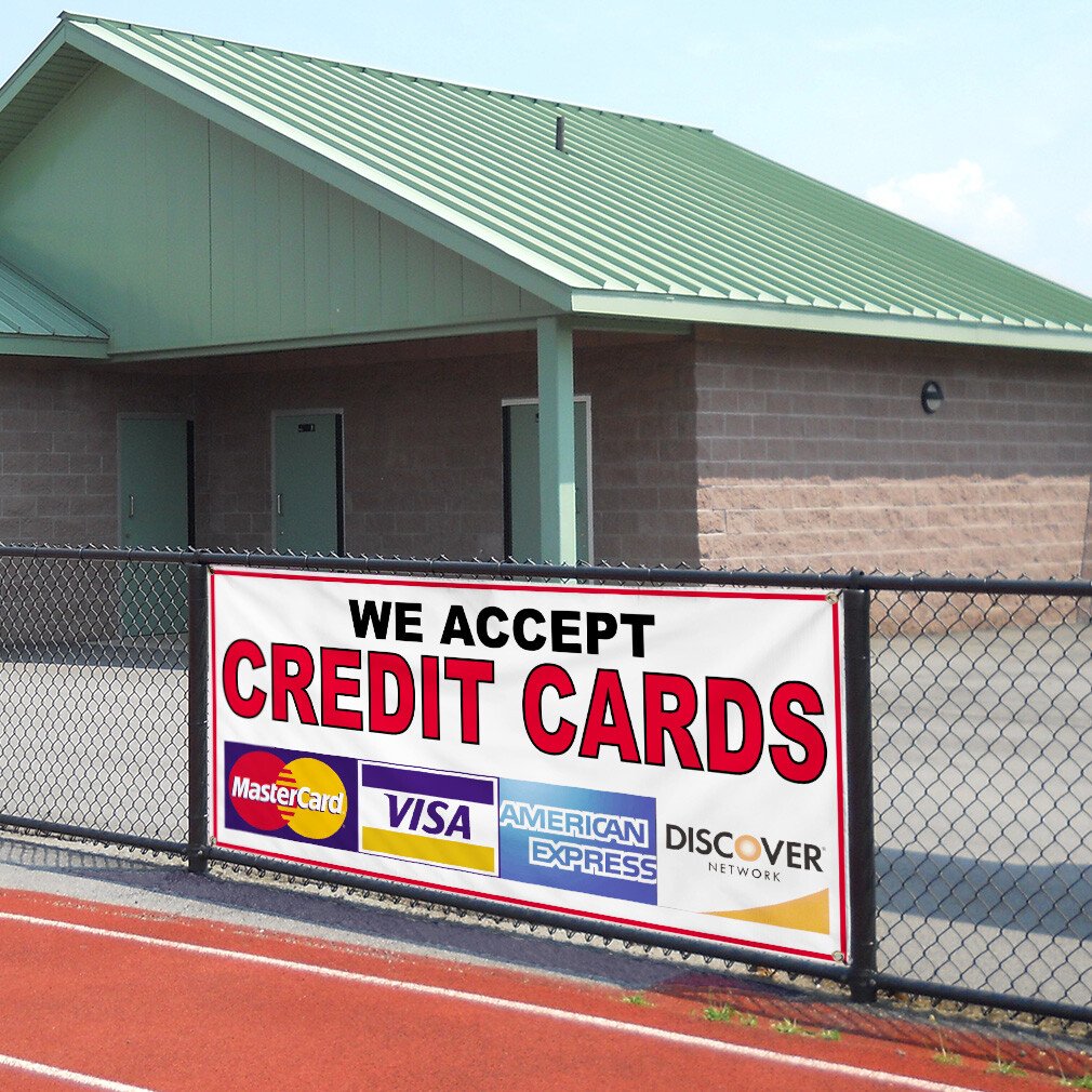 Vinyl Banner Multiple Sizes We Accept Credit Cards Restaurant Cafe Bar A Outdoor