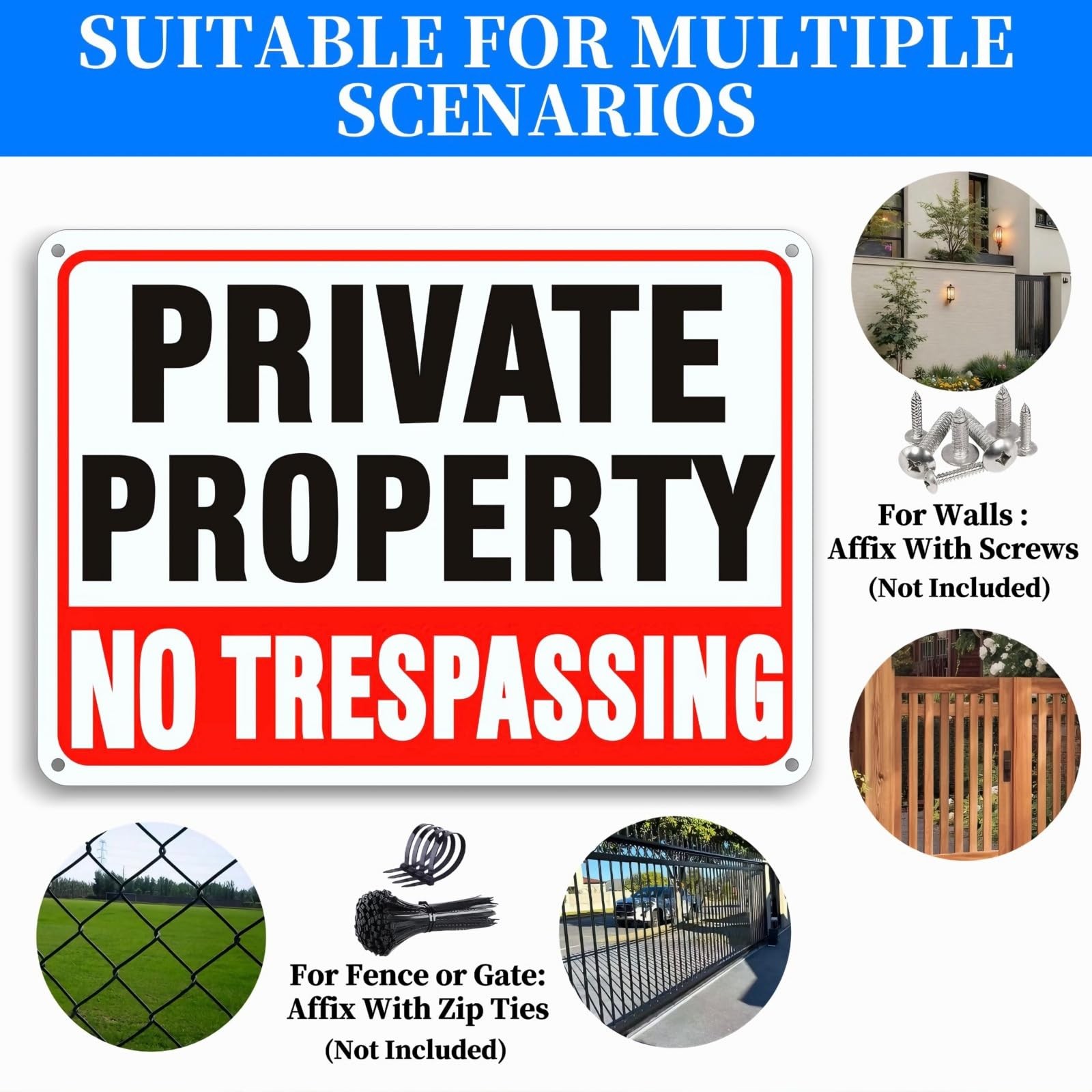 4 Pack No Trespassing Signs Private Property, 10 x 7 Inch Aluminum Signs