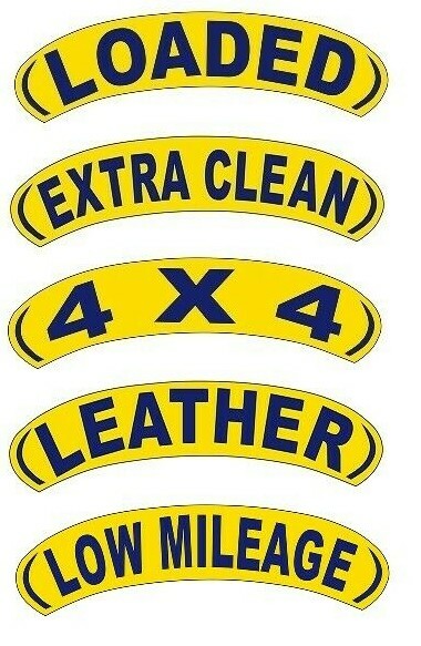 Vinyl Highlights Eyebrow Adhesive Slogan Car Dealer Sticker Yellow & Blue Curve