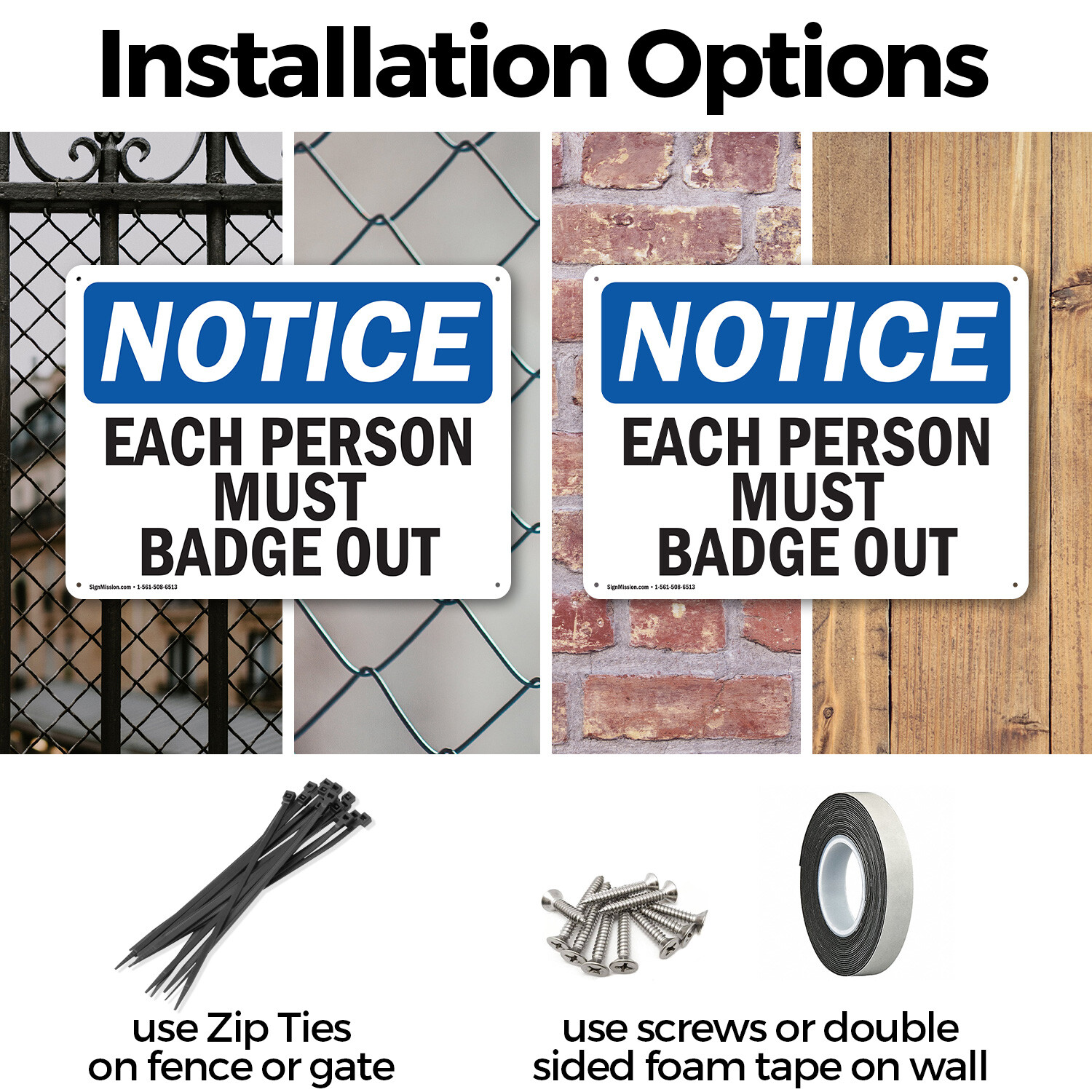 (2 Pack) Each Person Must Badge Out OSHA Notice Sign Decal Metal Plastic