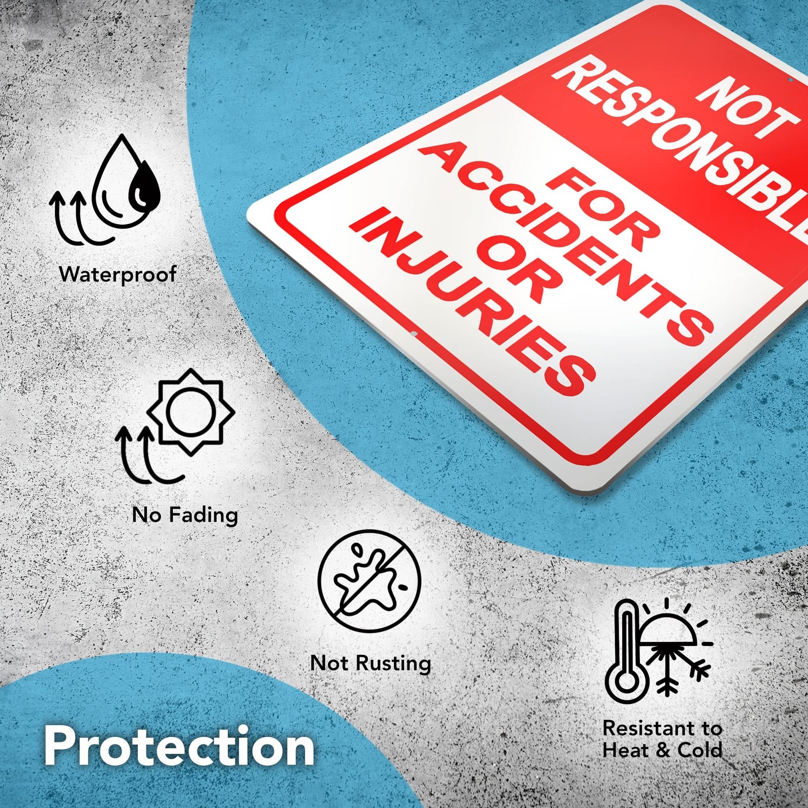 2-Pack Property Warning Sign: Not Responsible for Accidents or Injuries, 10″ x 7