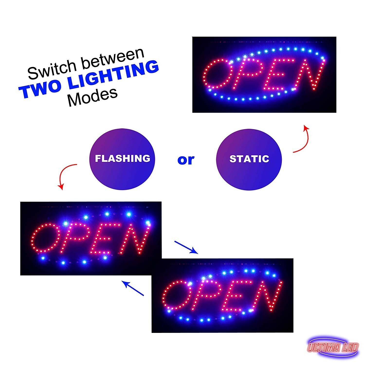 LED Neon Open Sign by Ultima LED: Bundle for Business Includes 3 signs