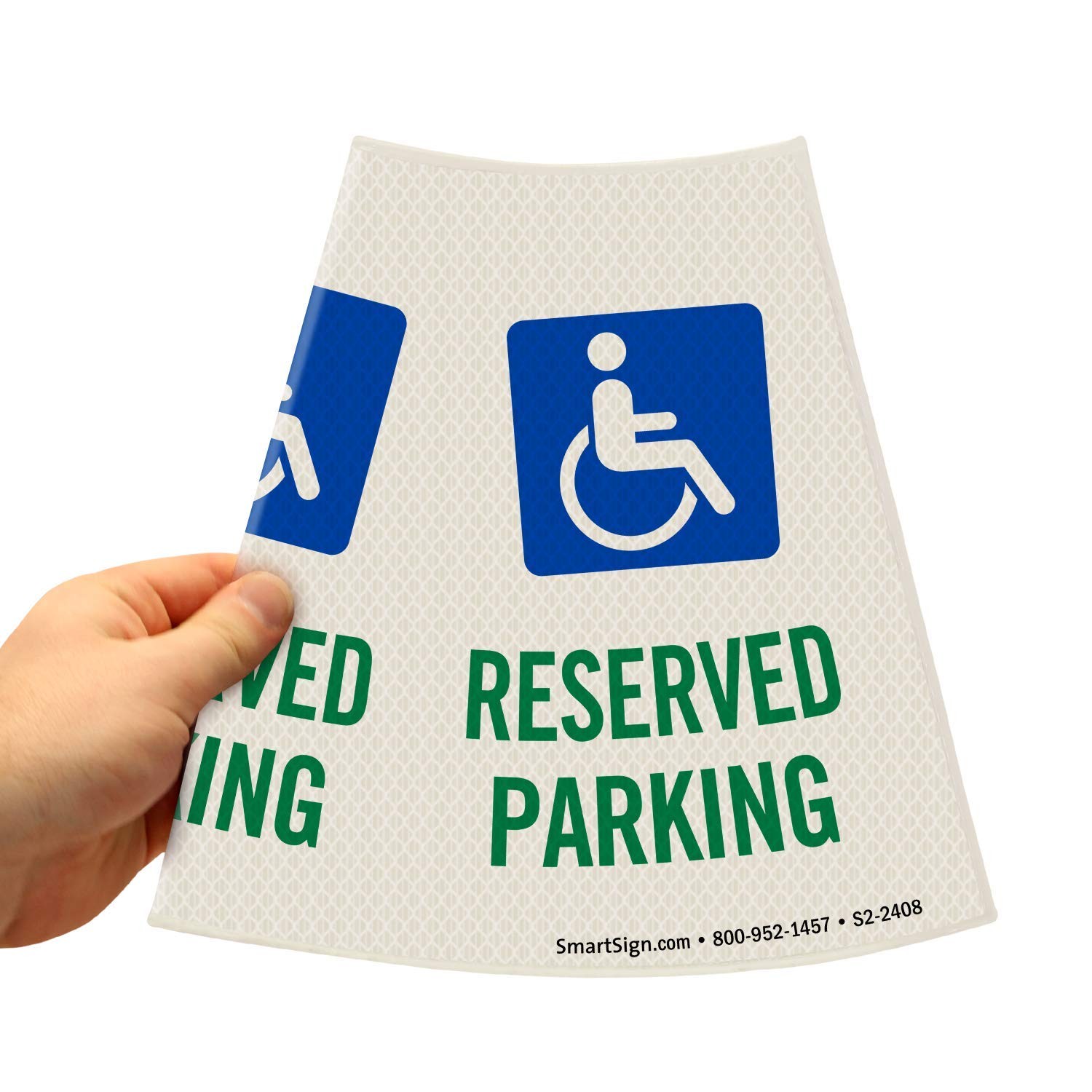 “Reserved Parking with Handicapped Symbol” Bright Reflective Cone Message Sle…