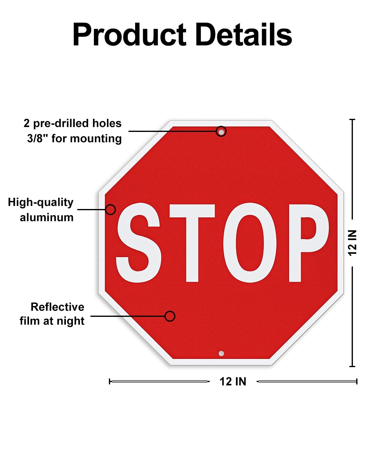 Stop Signs, 12 x 12 Inches Rust-Free Aluminum, Street Slow Warning Reflective…