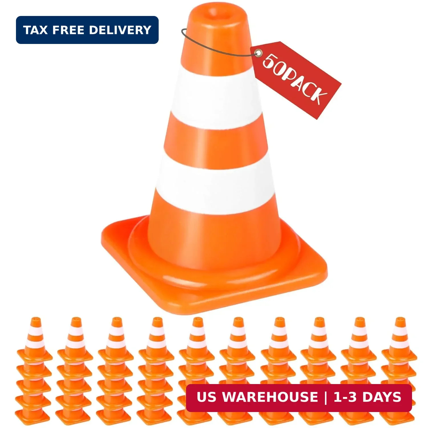 Alyoen 50Pcs 1″ Mini Traffic Cones Small Tiny Toy for Kids, Miniature Orange Tra