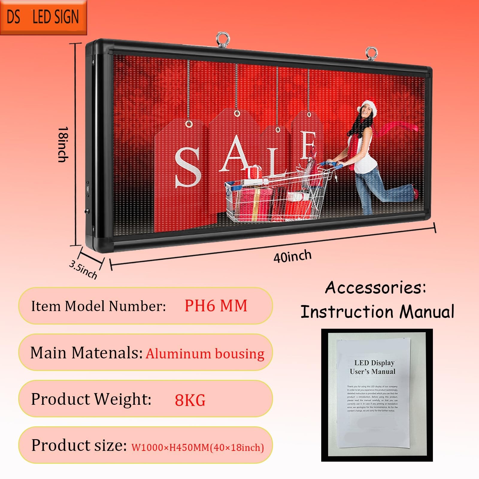 P6 Programmable LED Sign 40″x18″ Outdoor Digital Display Board ,Custom Scrolling