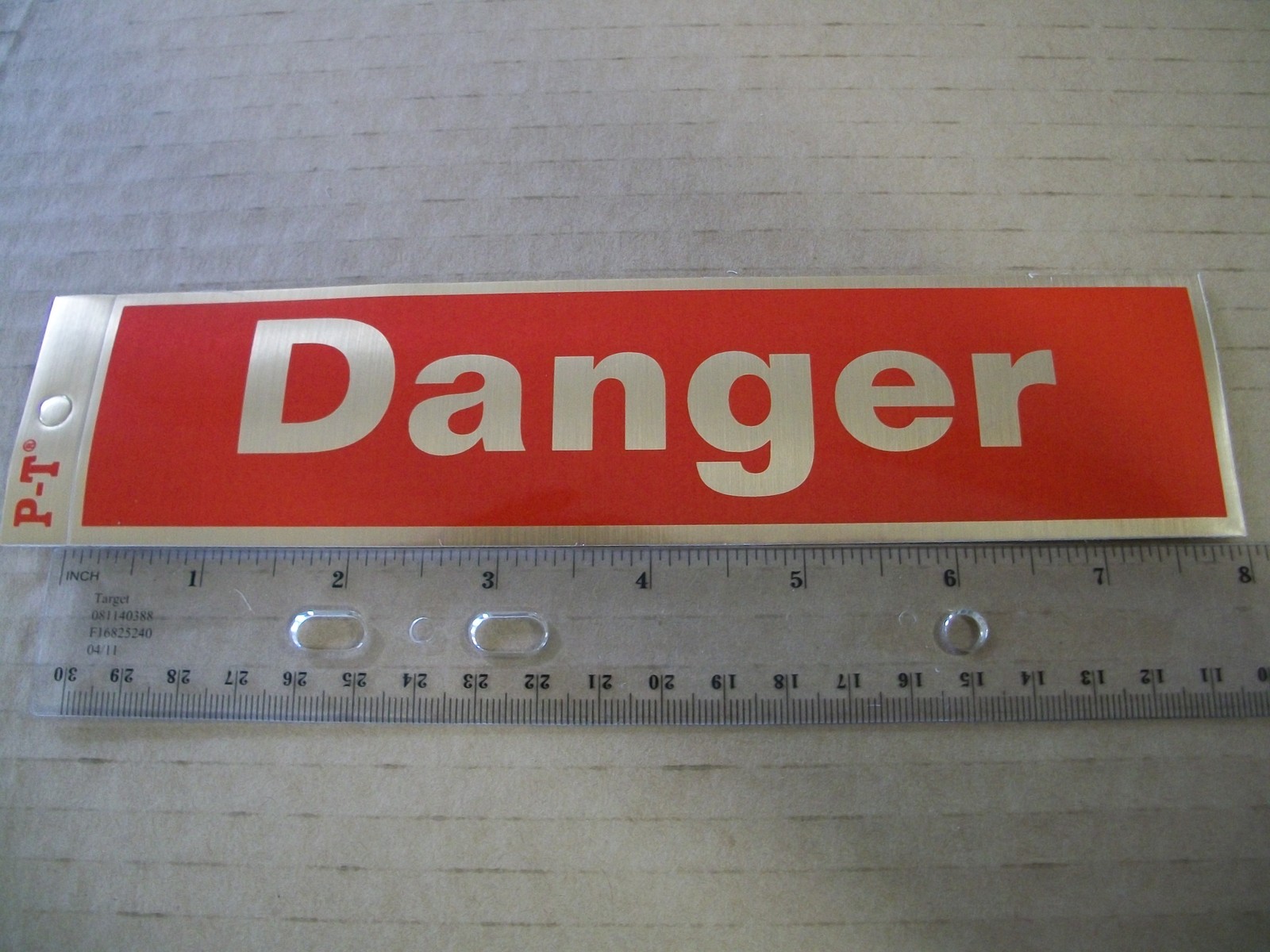 6 Danger Stickers 2 X 8 Adhesive NEW Mylar sign Red and Gold