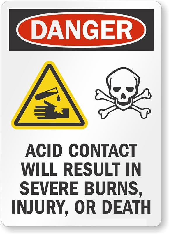 Acid Burn Warning Sign Aluminum Weatherproof OSHA Danger 8×12 Safety