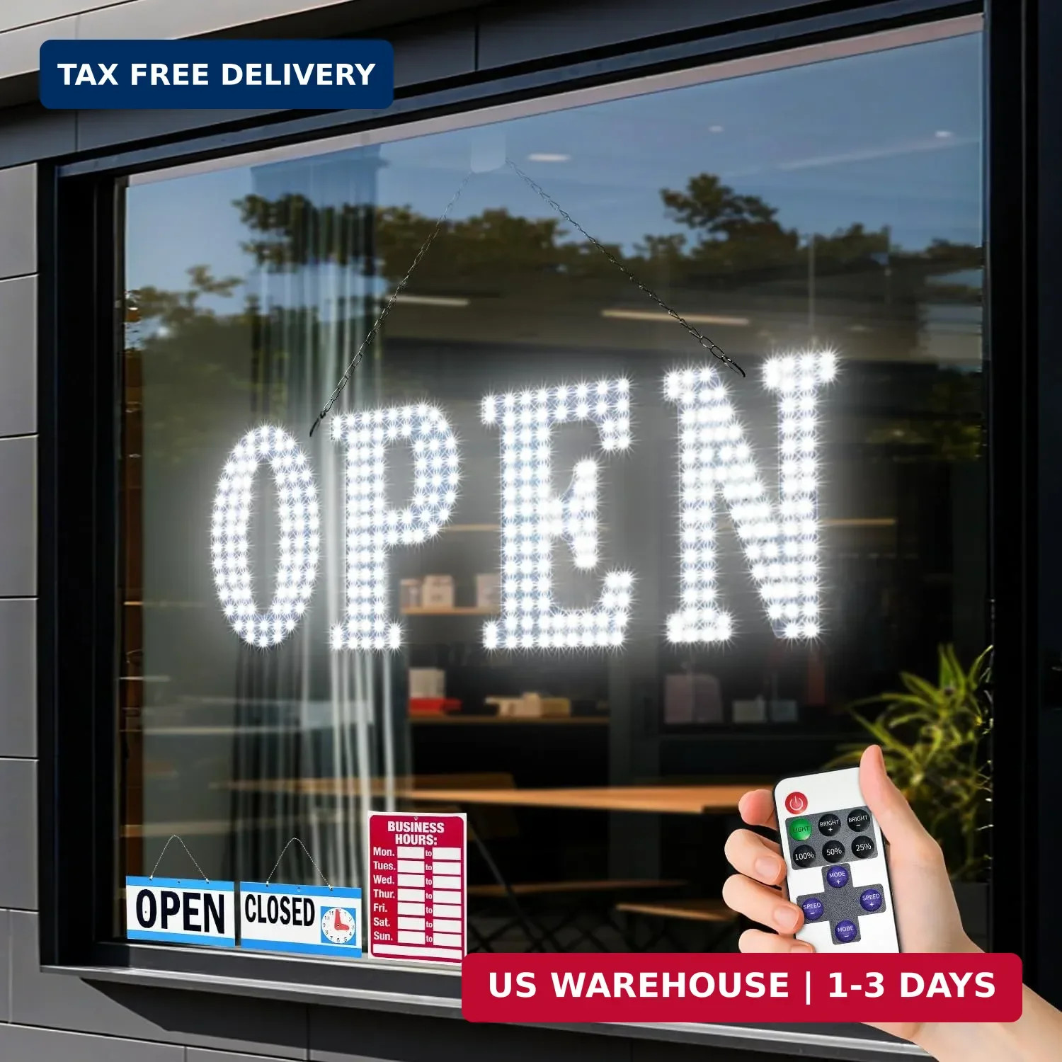 LED Open Signs for Business, 30” x 10″ Large Bright Flashing Open Sign with Rem