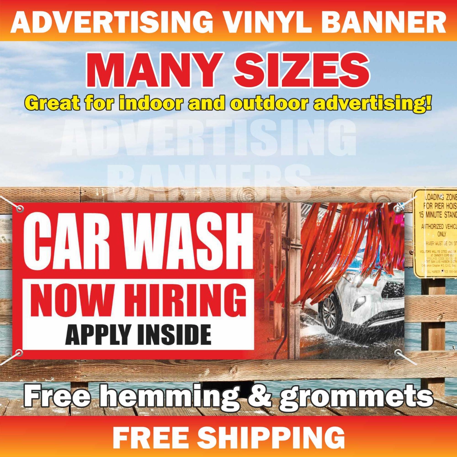 CAR WASH NOW HIRING APPLY INSIDE Advertising Banner Vinyl Mesh Sign auto detail