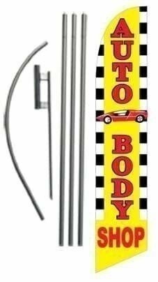 Auto Body Shop 15ft Feather Banner Swooper Flag Kit – INCLUDES 15FT POLE KIT…