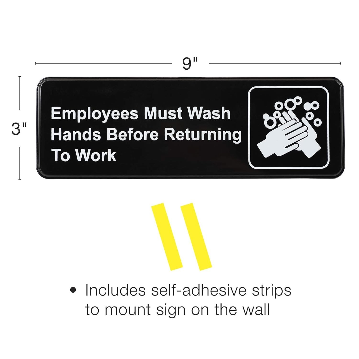 Employees Must Wash Hands Sign 3 by 9 for Restaurant’s Restroom & Kitchen 4-Pack