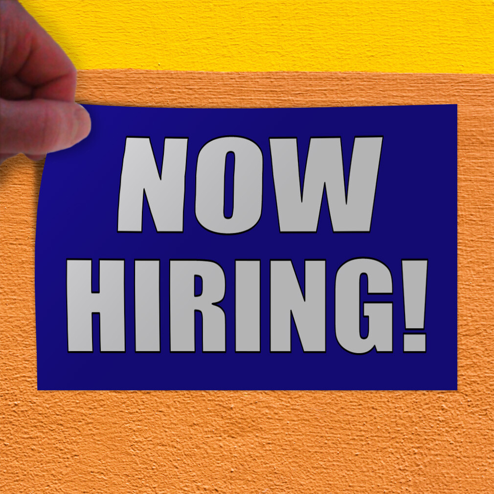 Decal Stickers Now Hiring White Blue Vinyl Store Sign Label Business