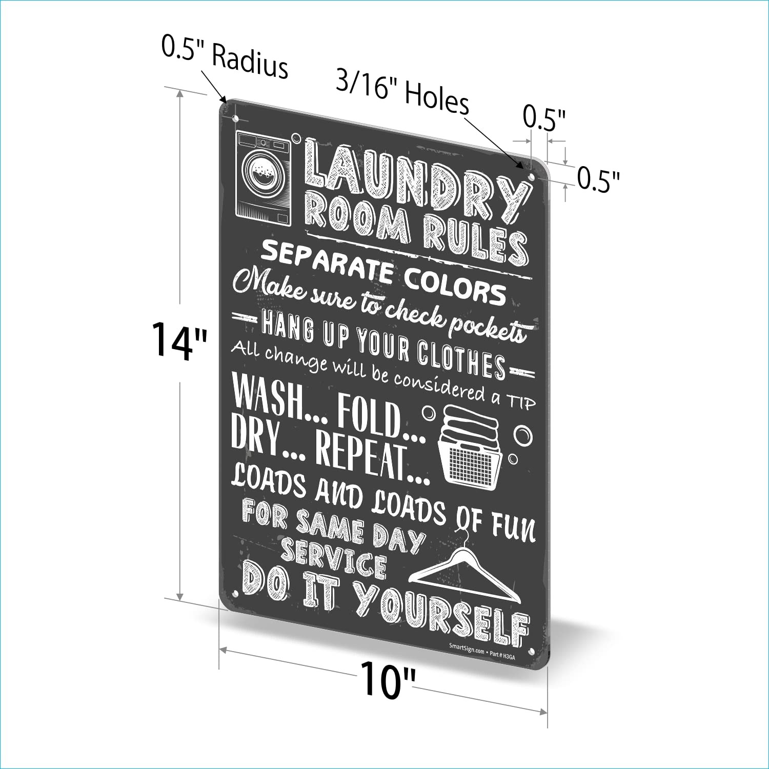 Large 14×10 Inch Laundry Room Rules Metal Sign Aluminum Chalkboard Pattern